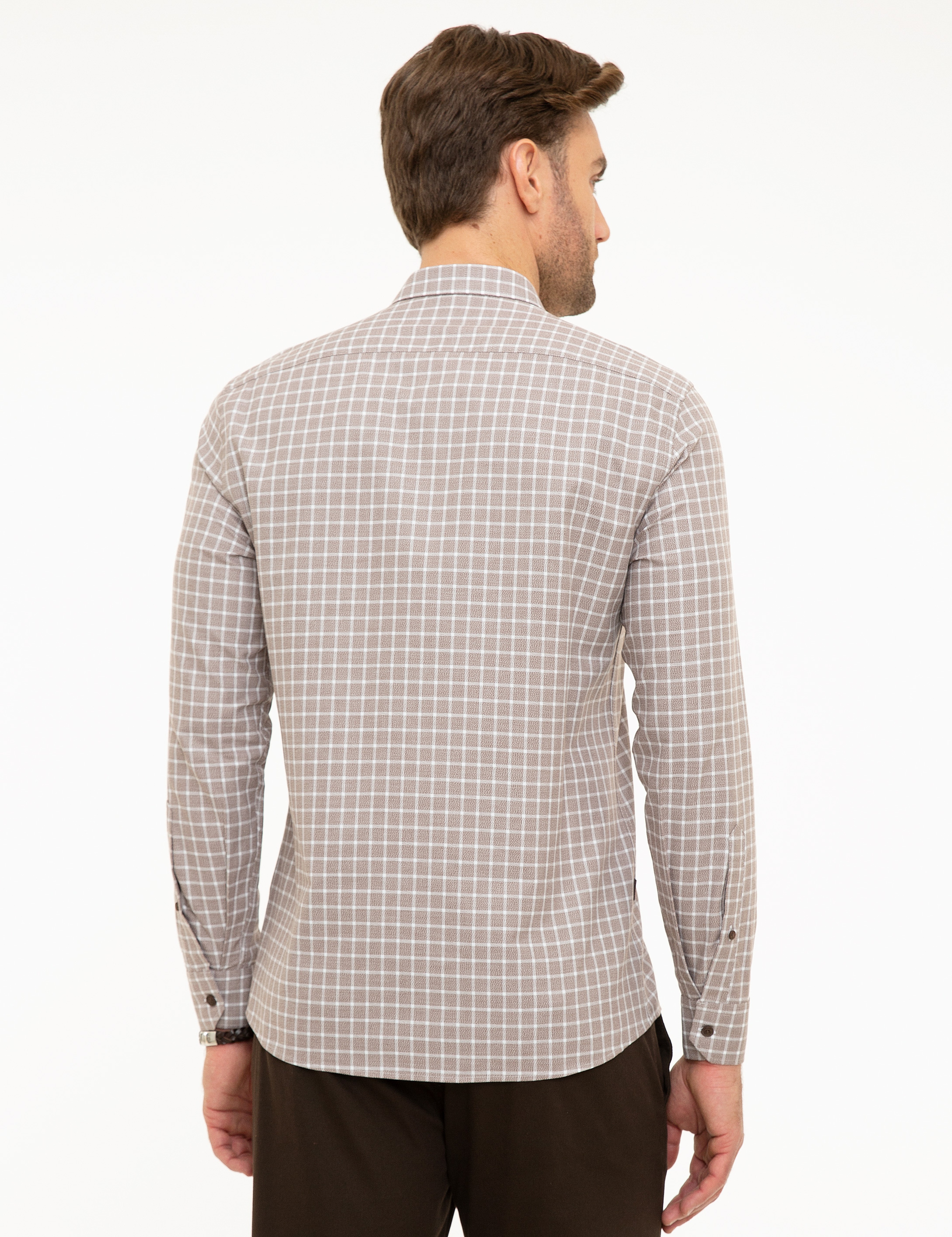 Kahverengi Slim Fit Uzun Kollu Gömlek - Image 3