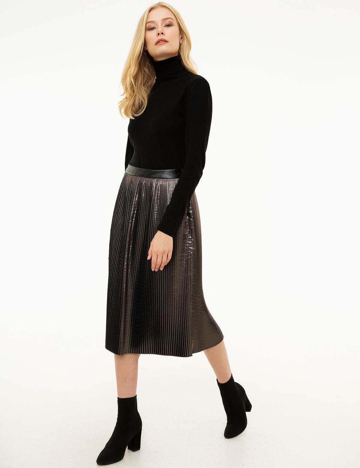 Koyu Gri Dokuma Etek - 50209375036