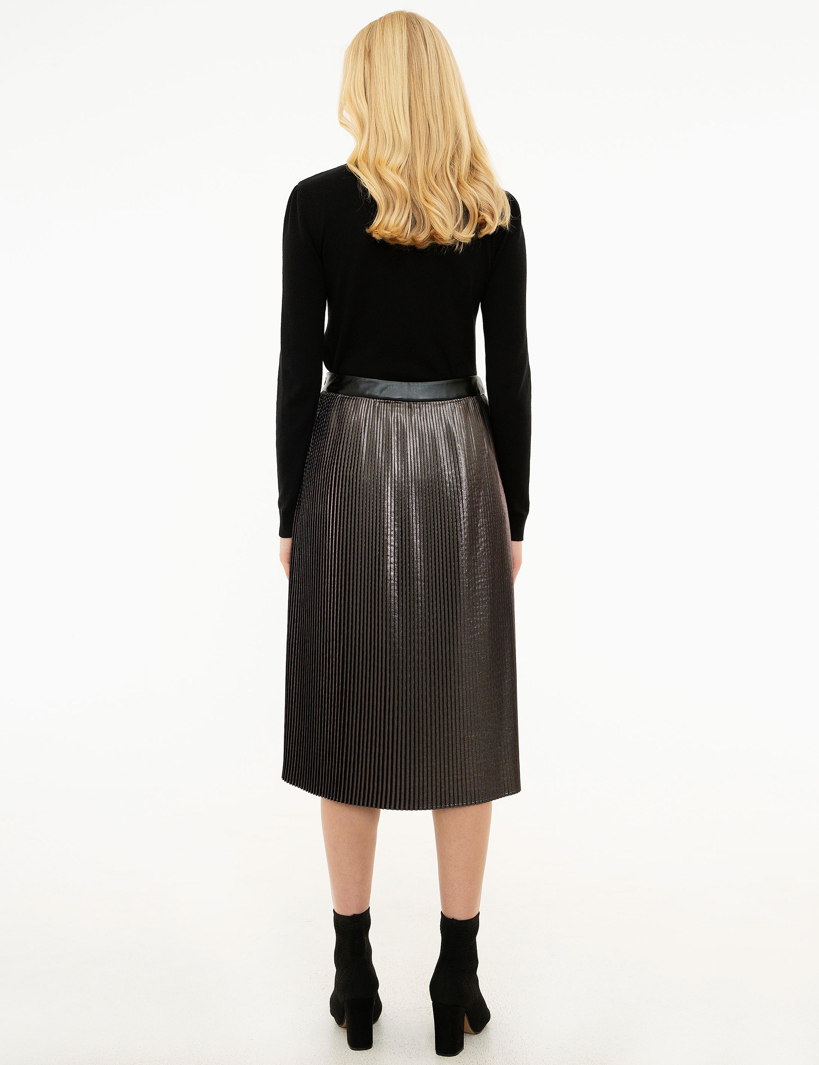 Koyu Gri Dokuma Etek