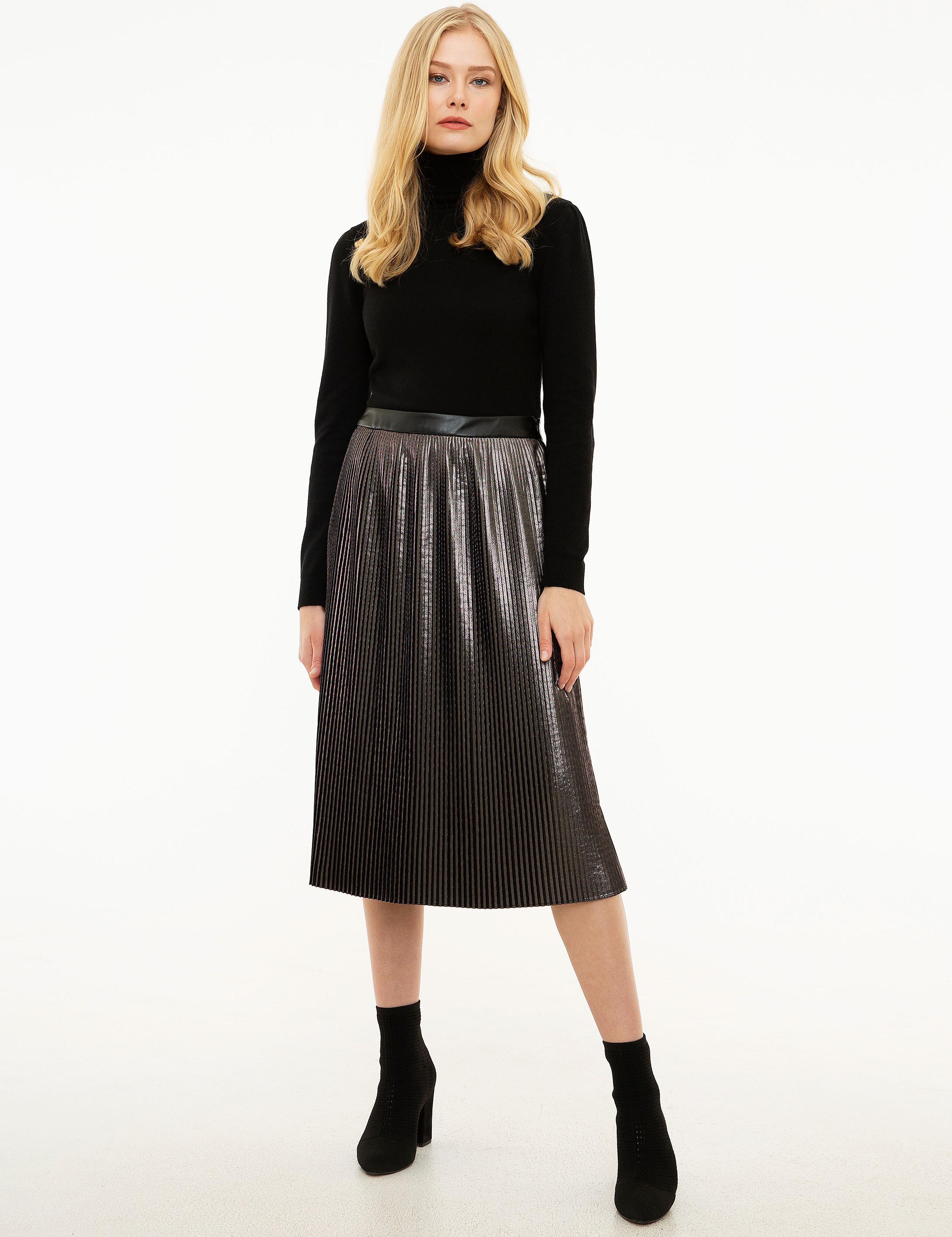 Koyu Gri Dokuma Etek