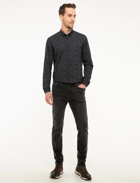 Gri Detaylı Koyu Lacivert Slim Fit Gömlek - 50209584001