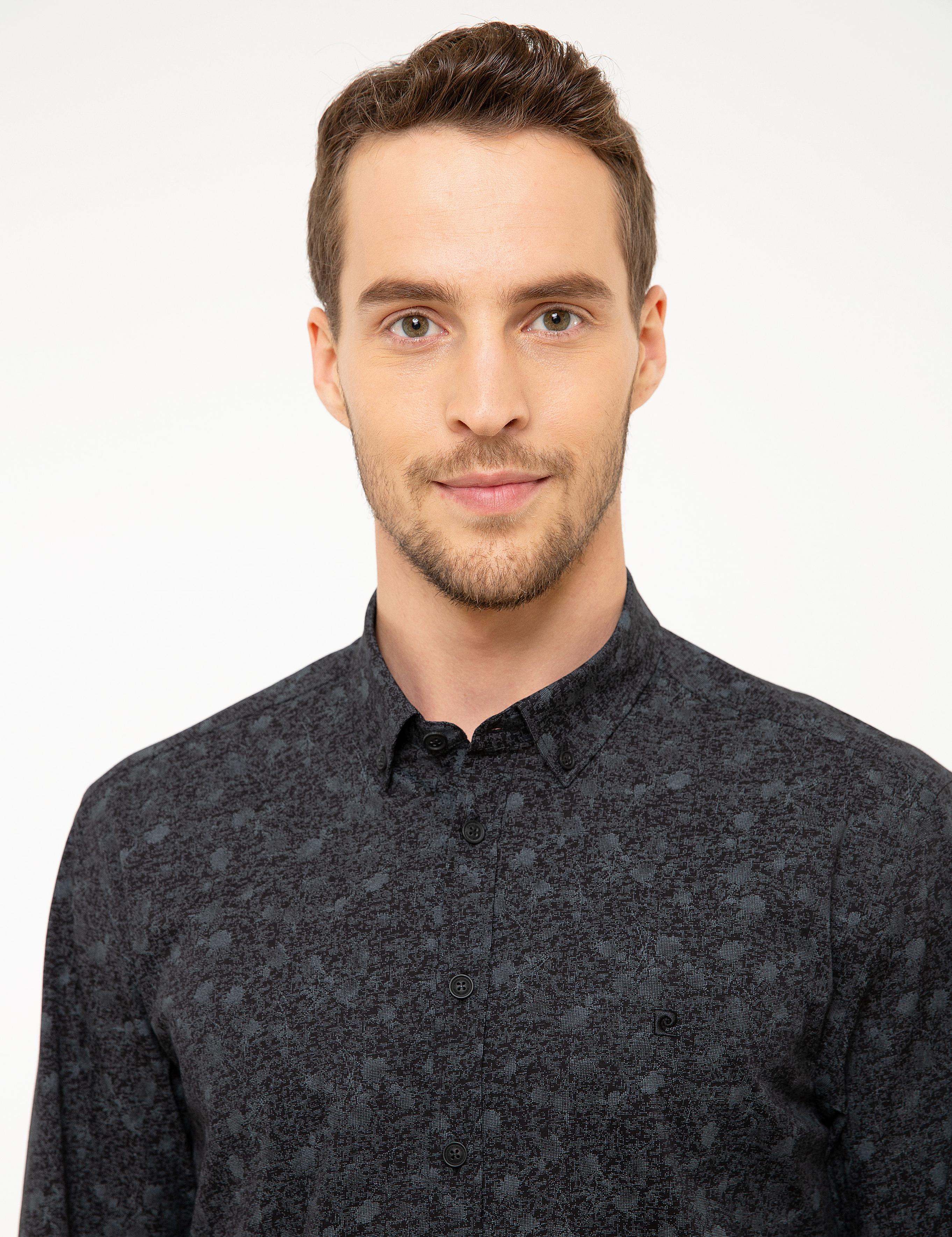 Gri Detaylı Koyu Lacivert Slim Fit Gömlek