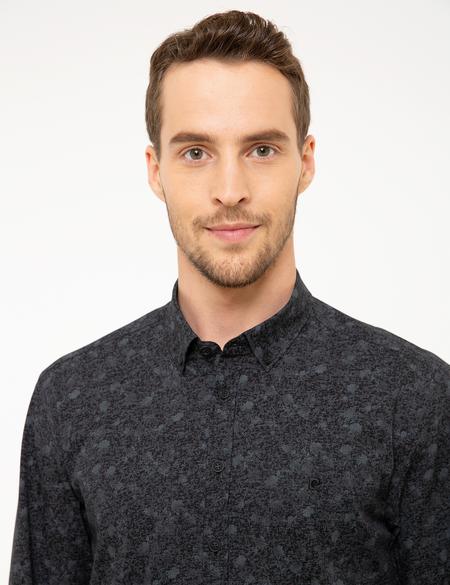 Gri Detaylı Koyu Lacivert Slim Fit Gömlek - 50209584001