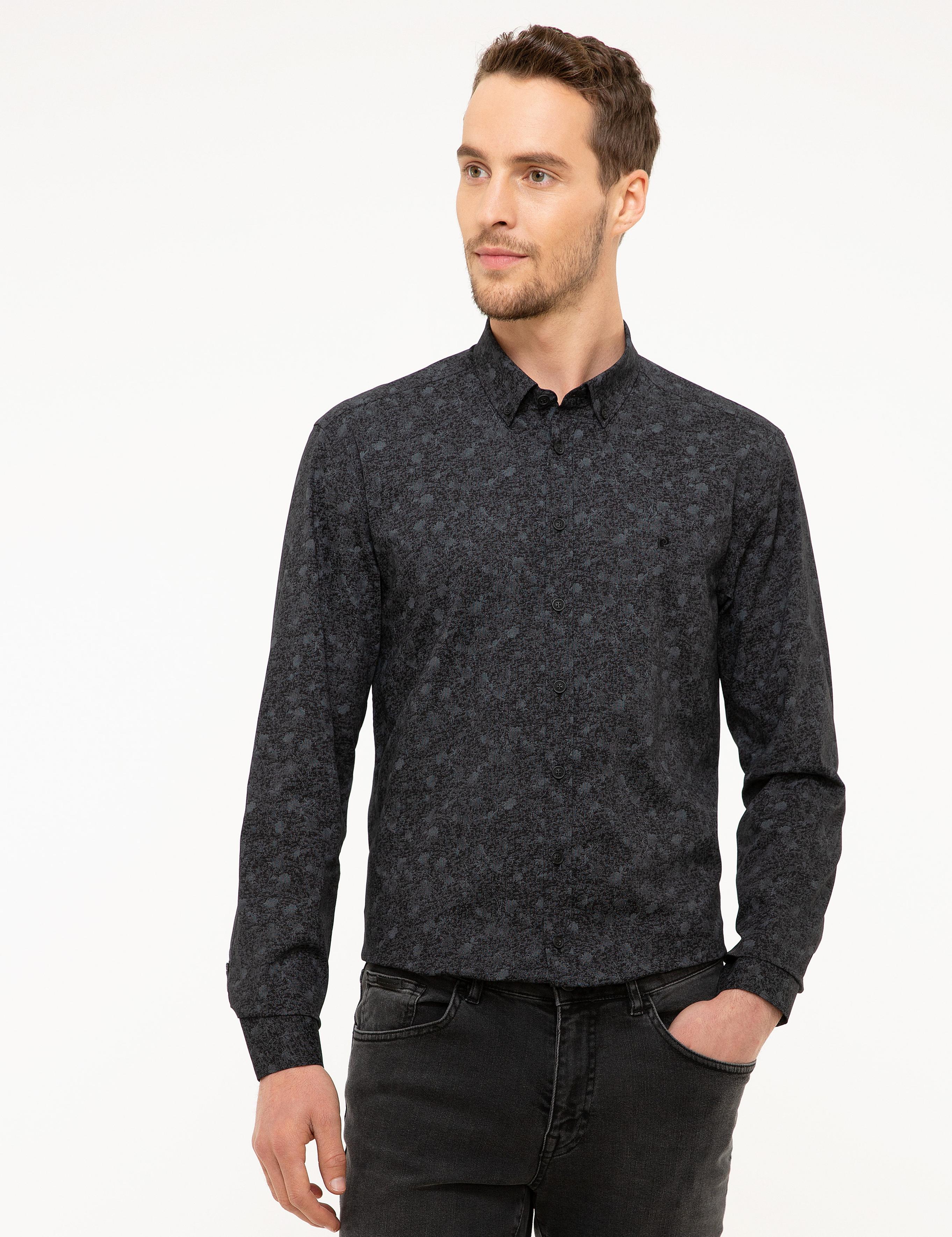 Gri Detaylı Koyu Lacivert Slim Fit Gömlek