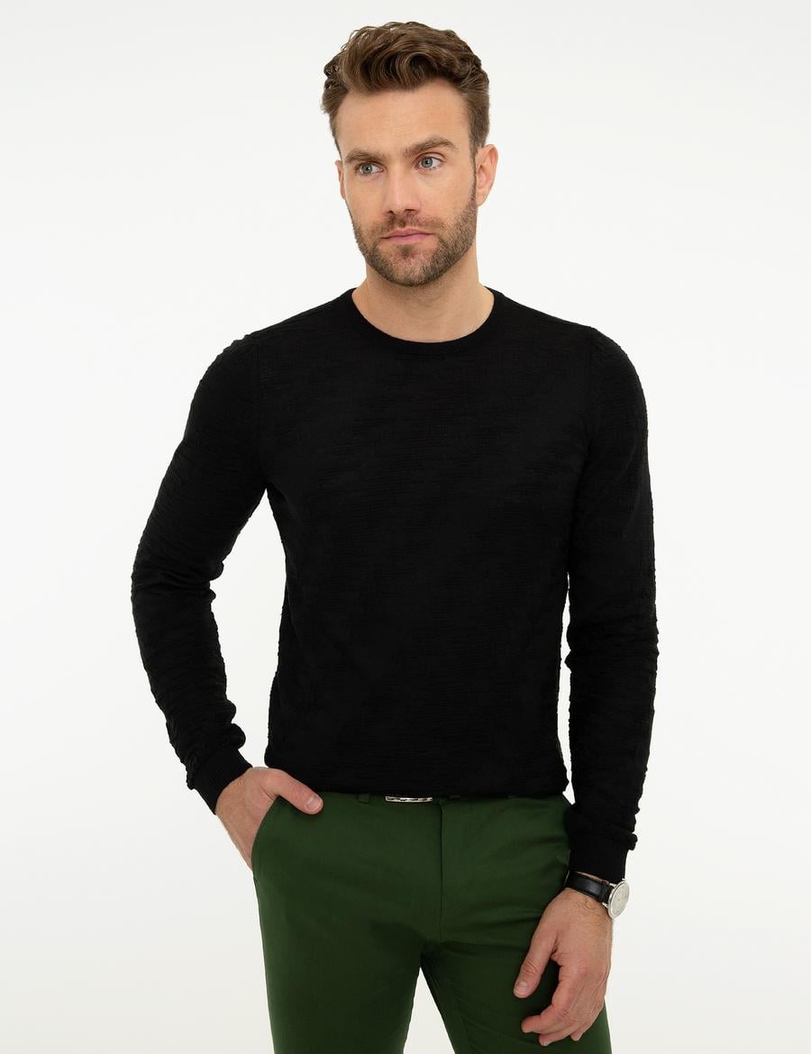Siyah Slim Fit Triko Kazak