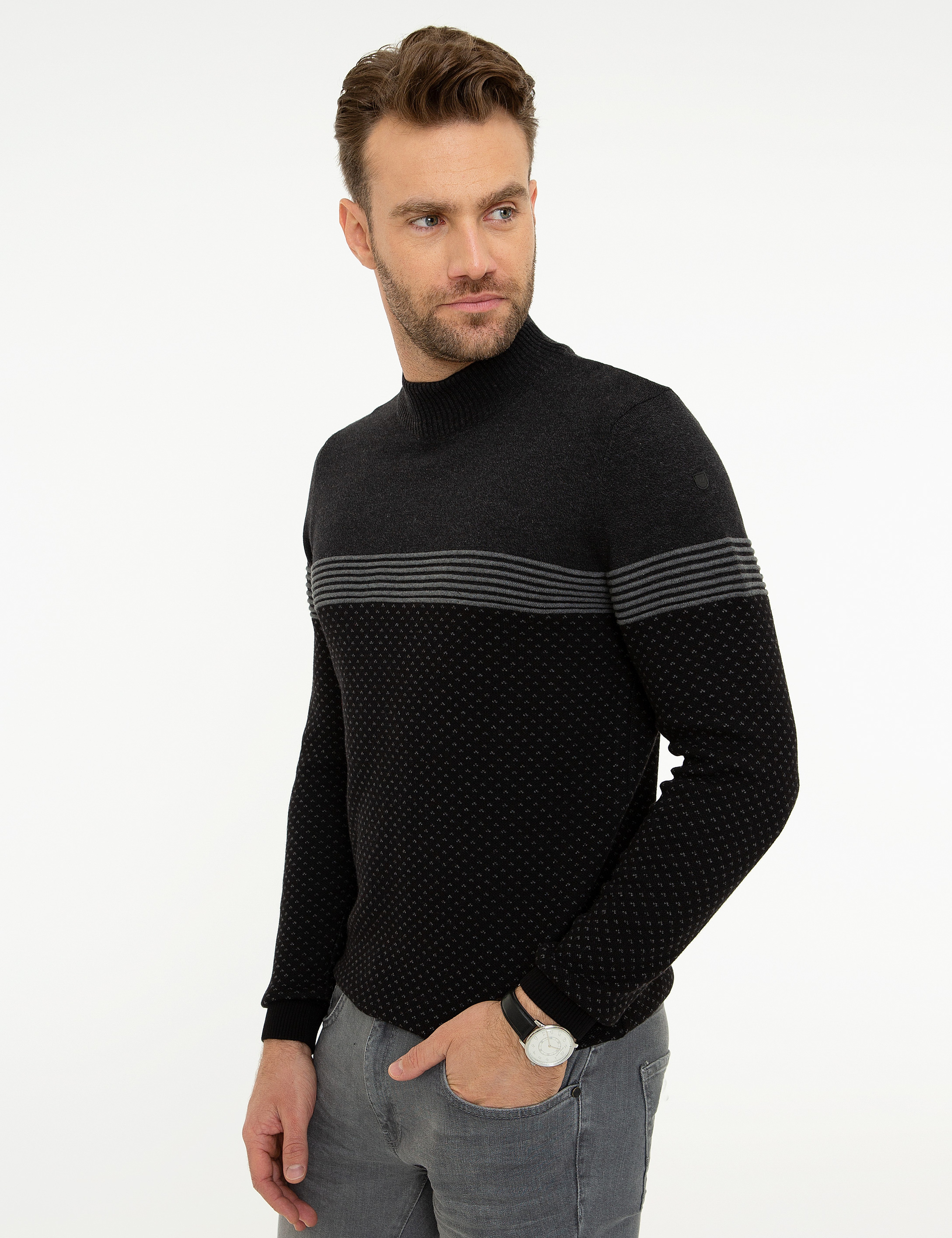 Siyah Slim Fit Triko Kazak