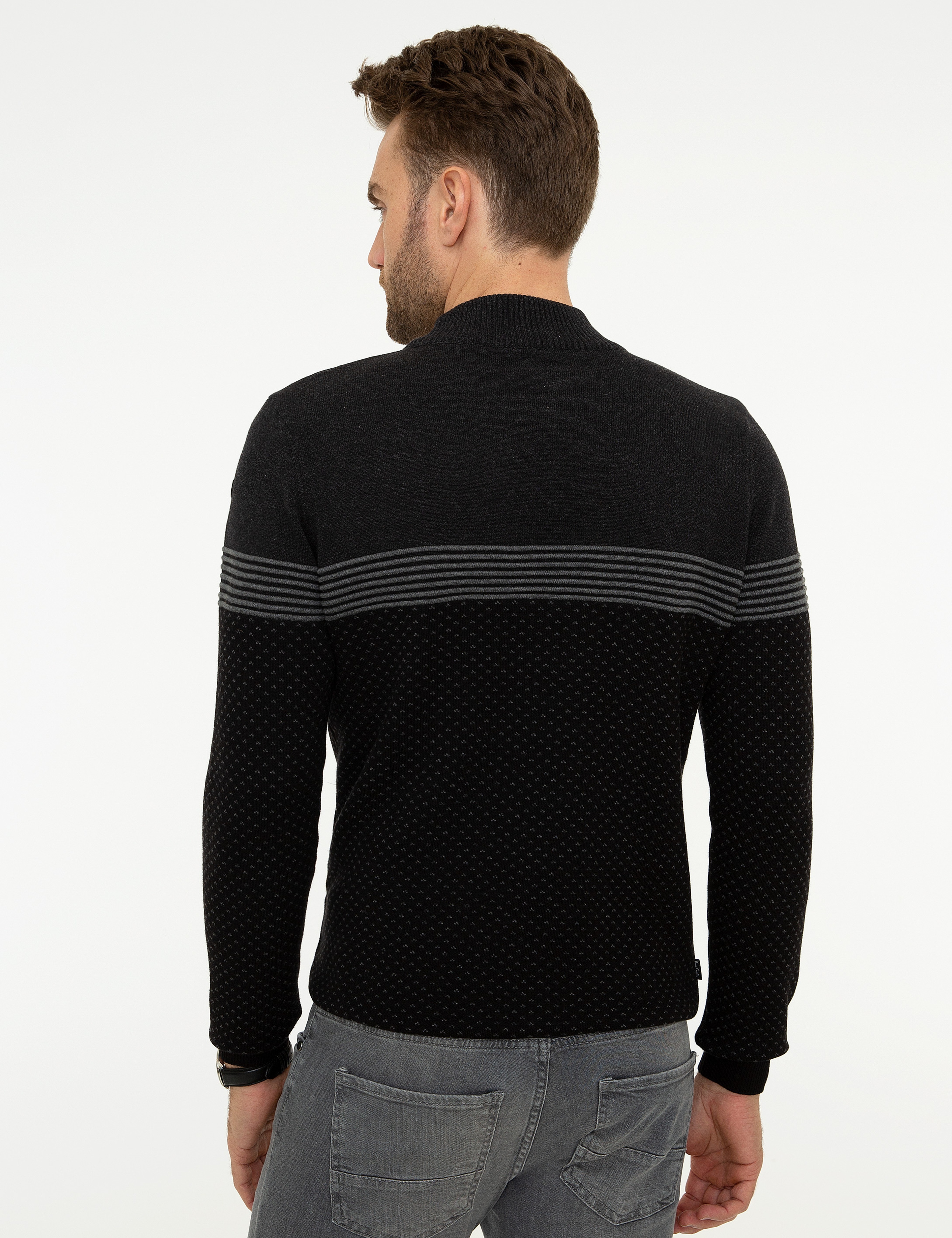 Siyah Slim Fit Triko Kazak - Image 4
