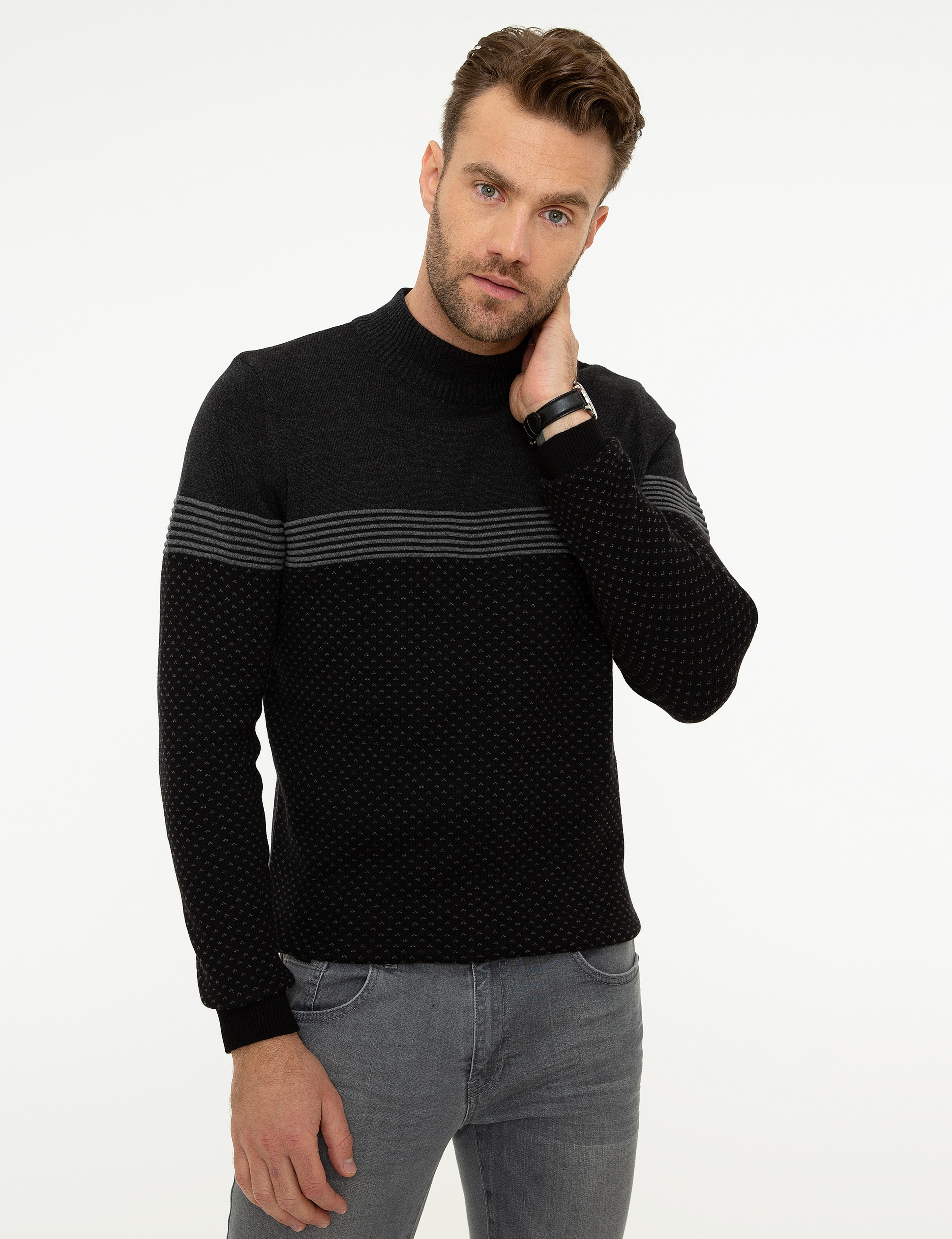 Siyah Slim Fit Triko Kazak