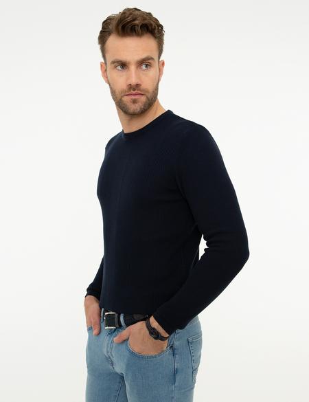 Koyu Lacivert Slim Fit Bisiklet Yaka Triko Kazak - 50210690044