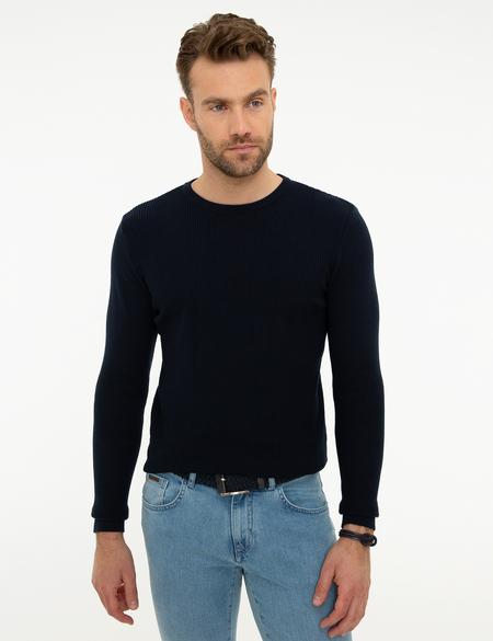 Koyu Lacivert Slim Fit Bisiklet Yaka Triko Kazak - 50210690044