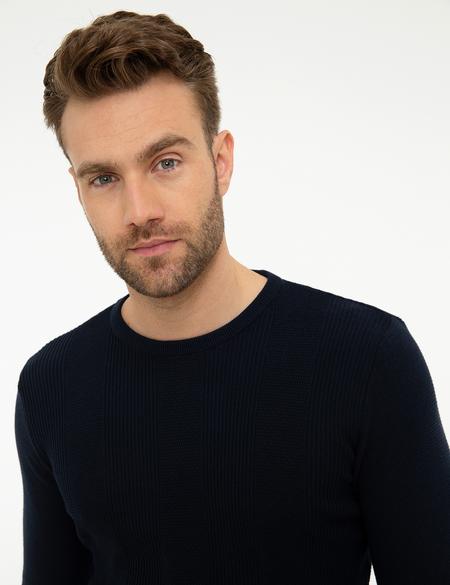 Koyu Lacivert Slim Fit Bisiklet Yaka Triko Kazak - 50210690044