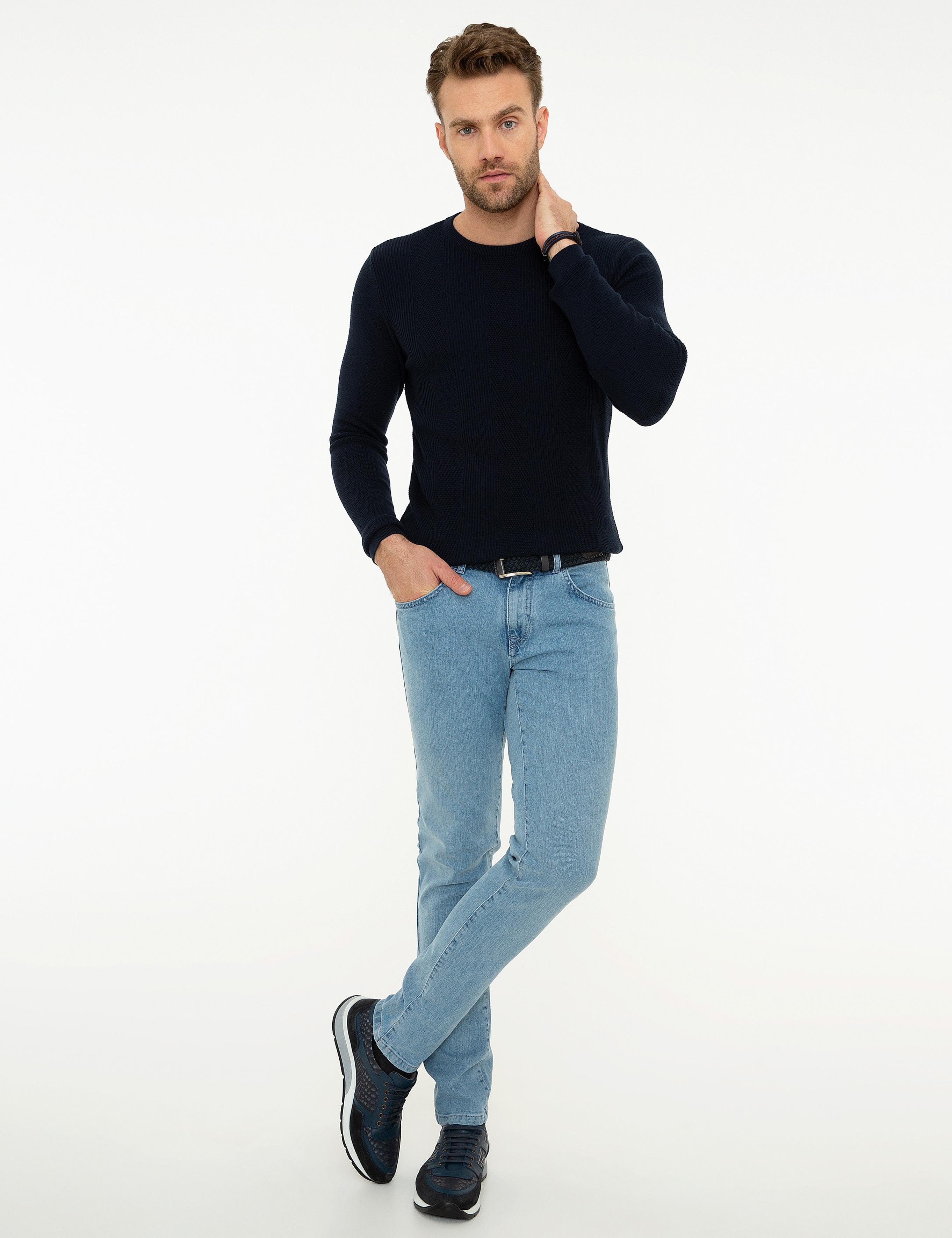 Koyu Lacivert Slim Fit Bisiklet Yaka Triko Kazak