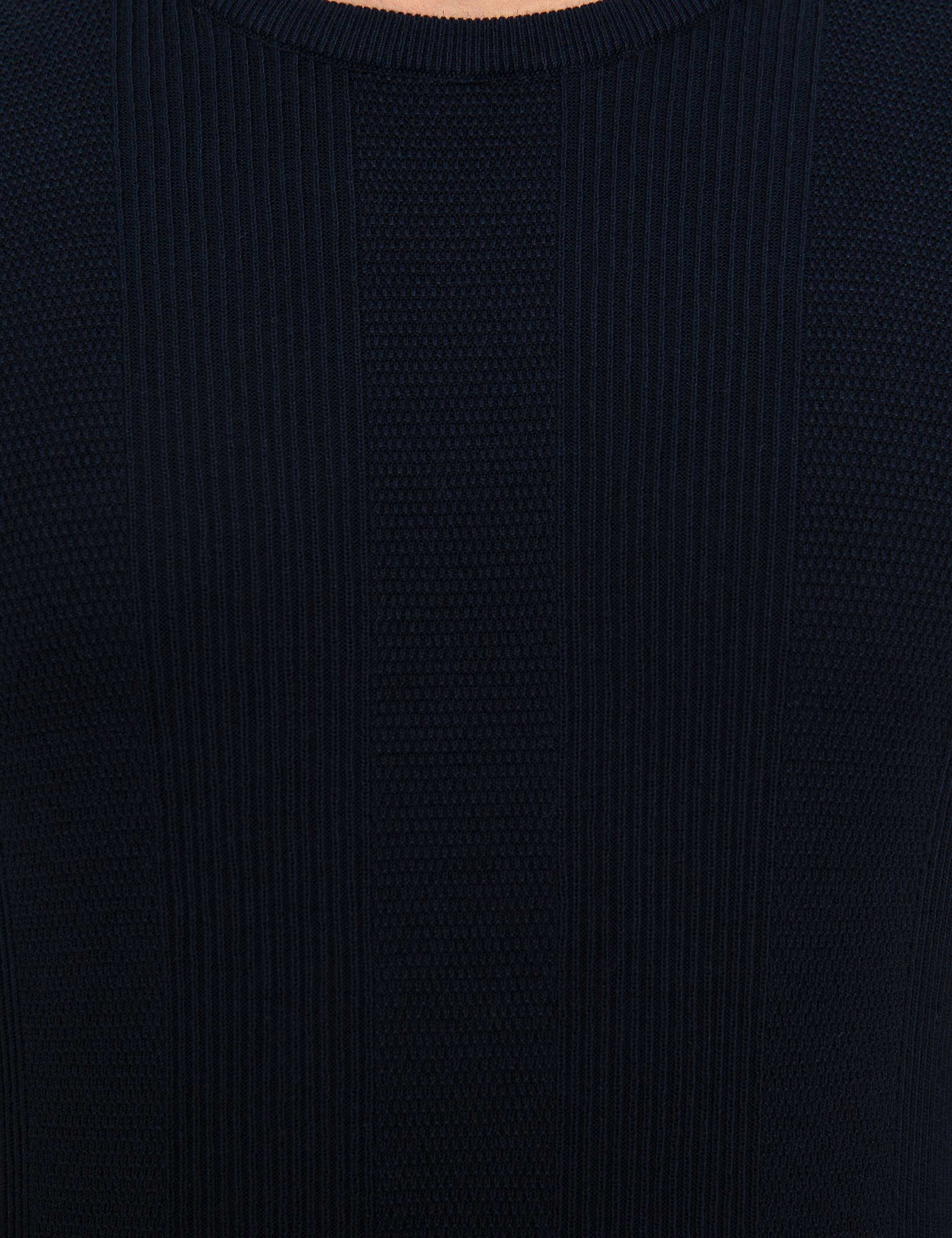Koyu Lacivert Slim Fit Bisiklet Yaka Triko Kazak - Image 6