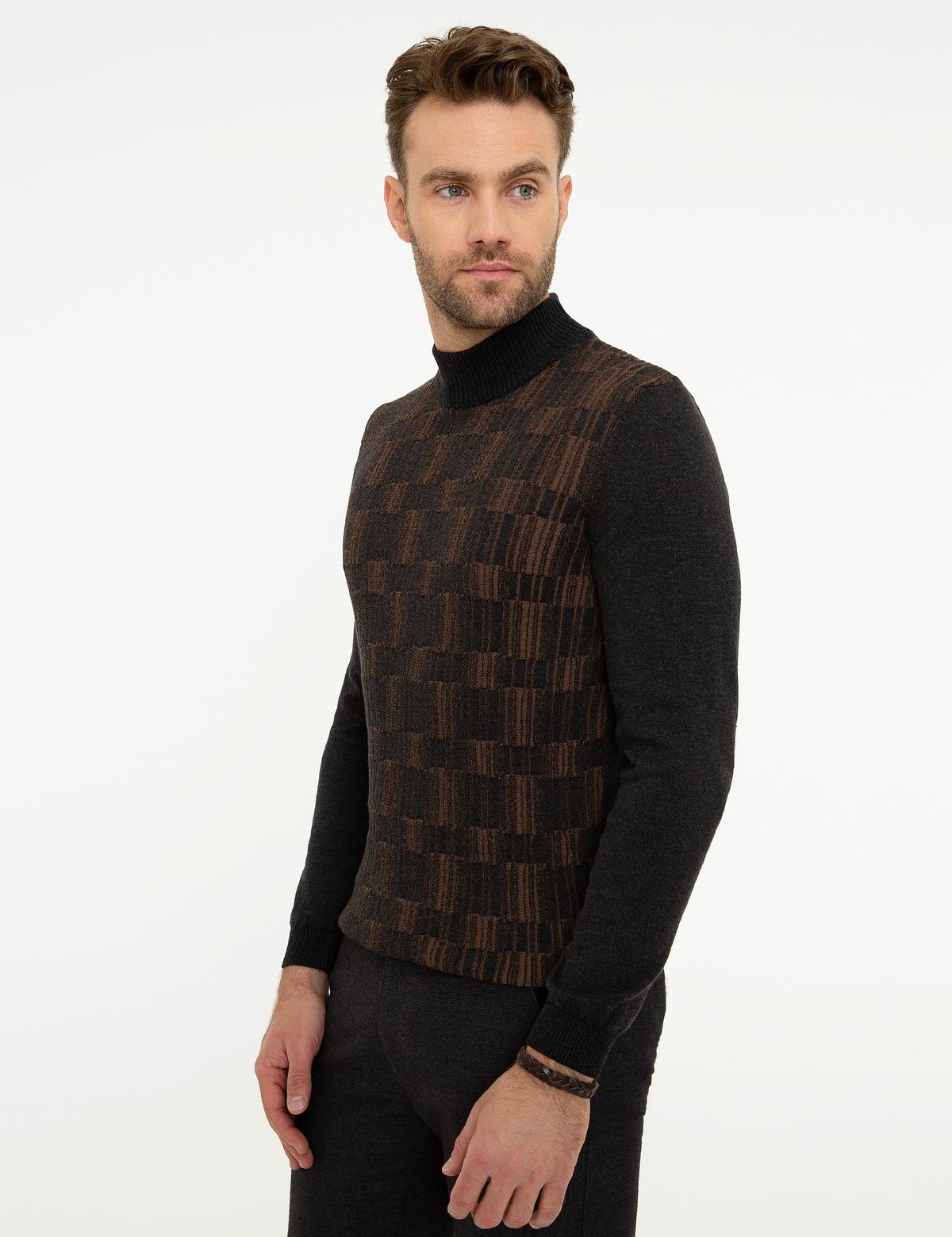 Antrasit Melanj Slim Fit Triko Kazak - 50210691035