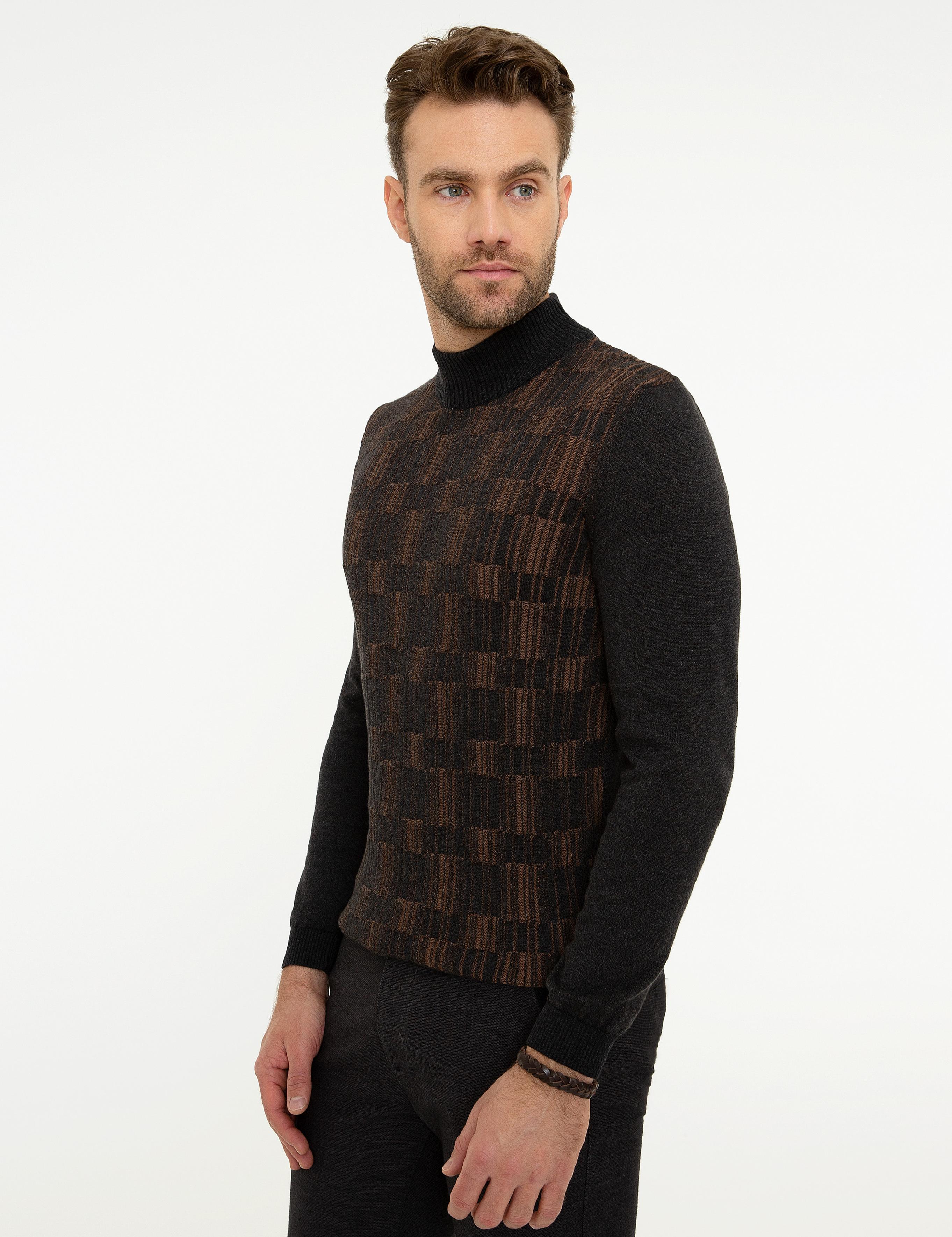 Antrasit Melanj Slim Fit Triko Kazak