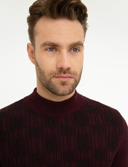 Bordo Slim Fit Yarım Balıkçı Triko Kazak - 50210691045