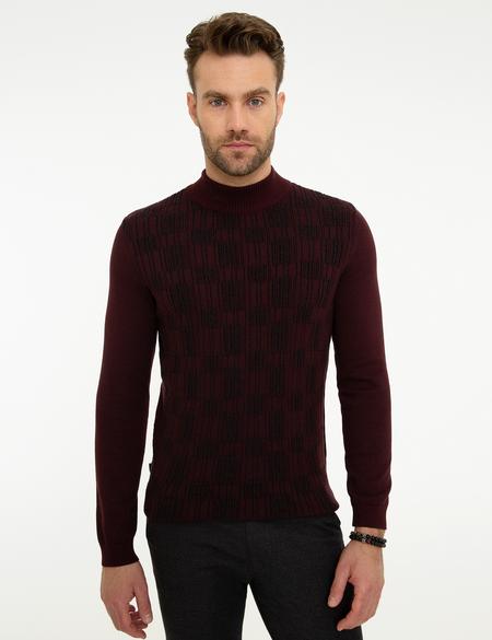 Bordo Slim Fit Yarım Balıkçı Triko Kazak - 50210691045
