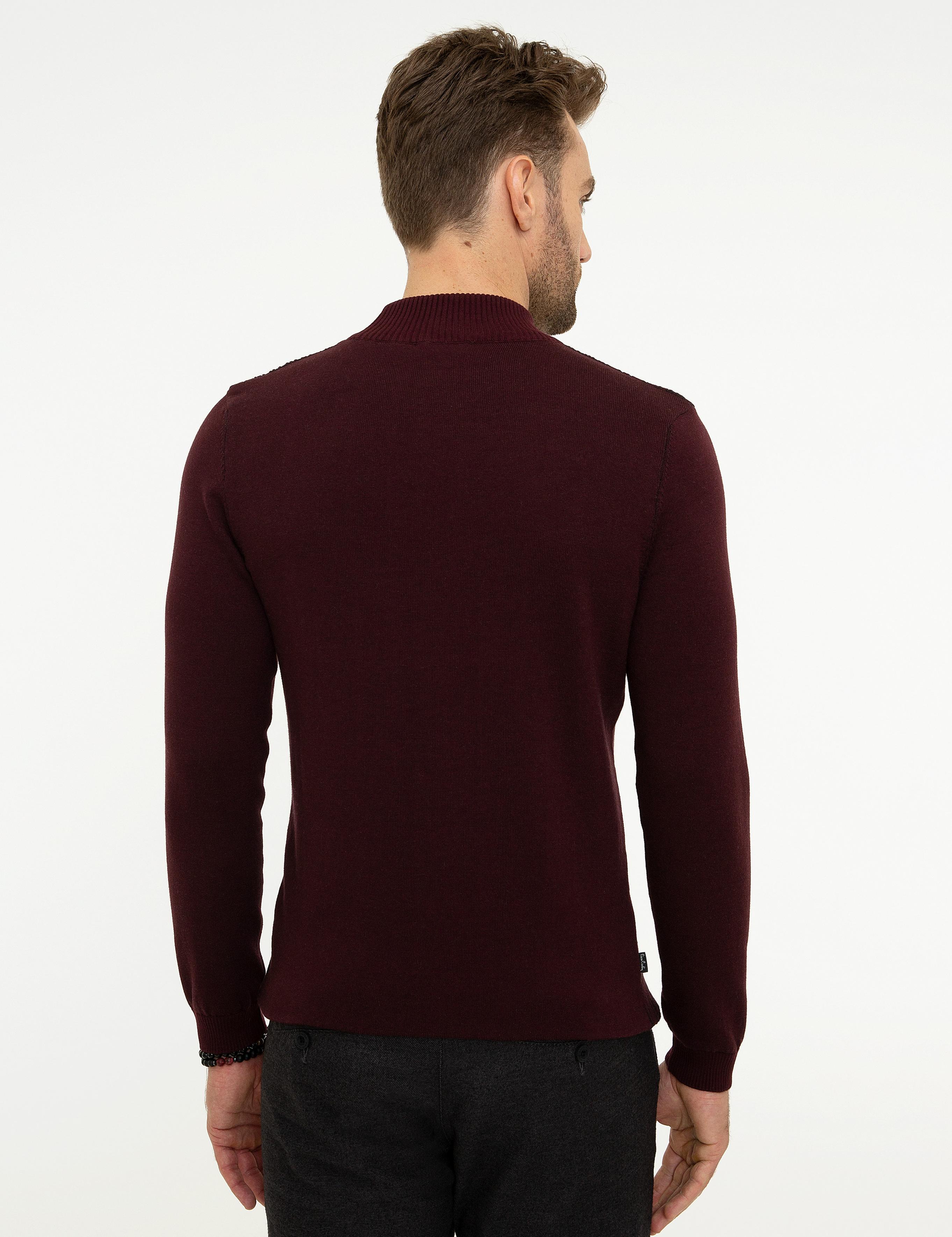 Bordo Slim Fit Yarım Balıkçı Triko Kazak