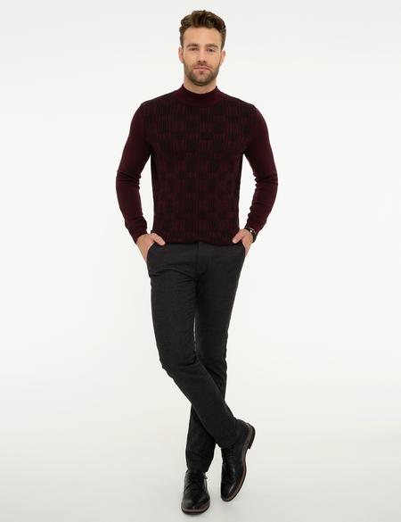 Bordo Slim Fit Yarım Balıkçı Triko Kazak - 50210691045