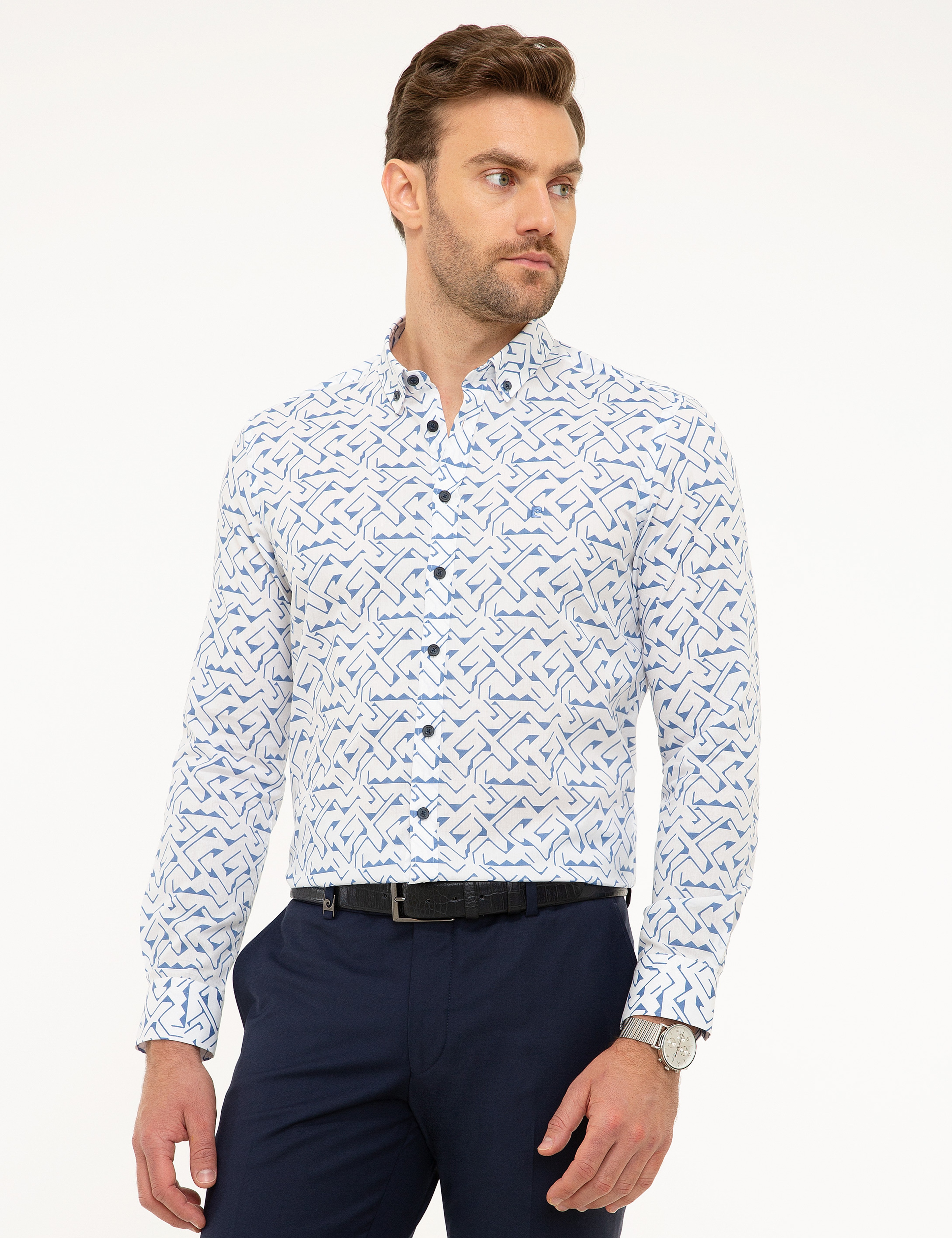 Lacivert Slim Fit Uzun Kollu Gömlek - Image 1