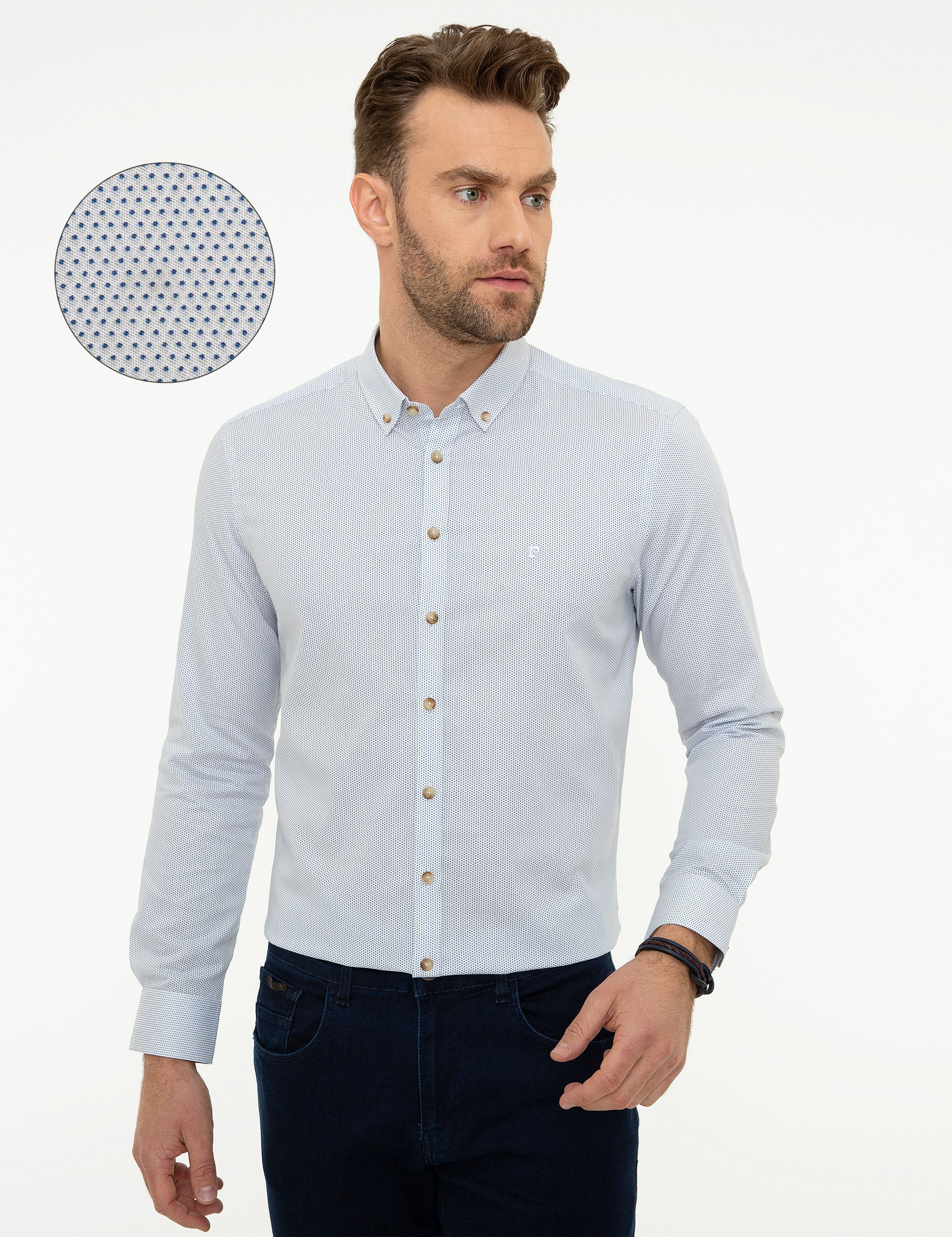 Lacivert Slim Fit Uzun Kollu Gömlek - Image 1