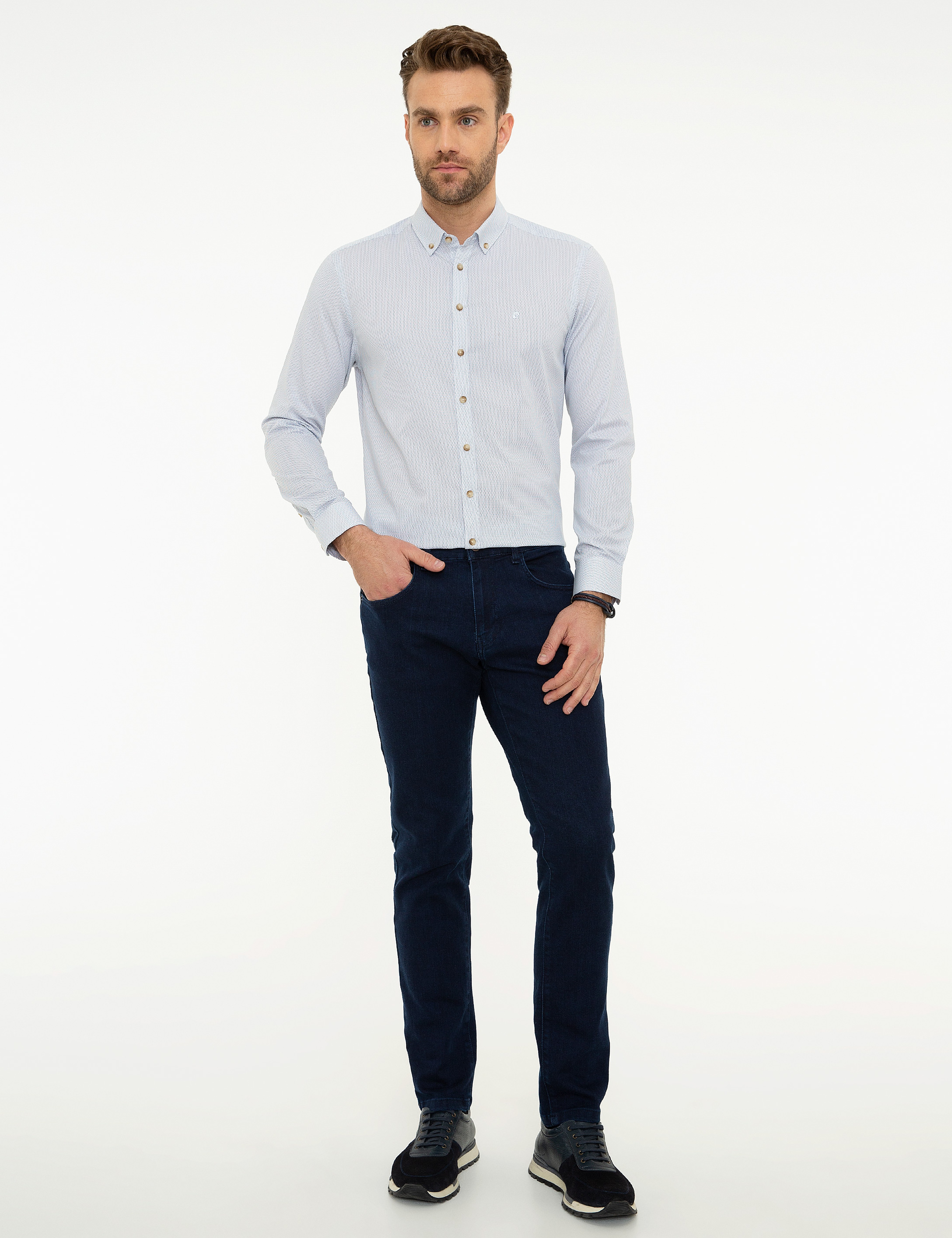 Lacivert Slim Fit Uzun Kollu Gömlek