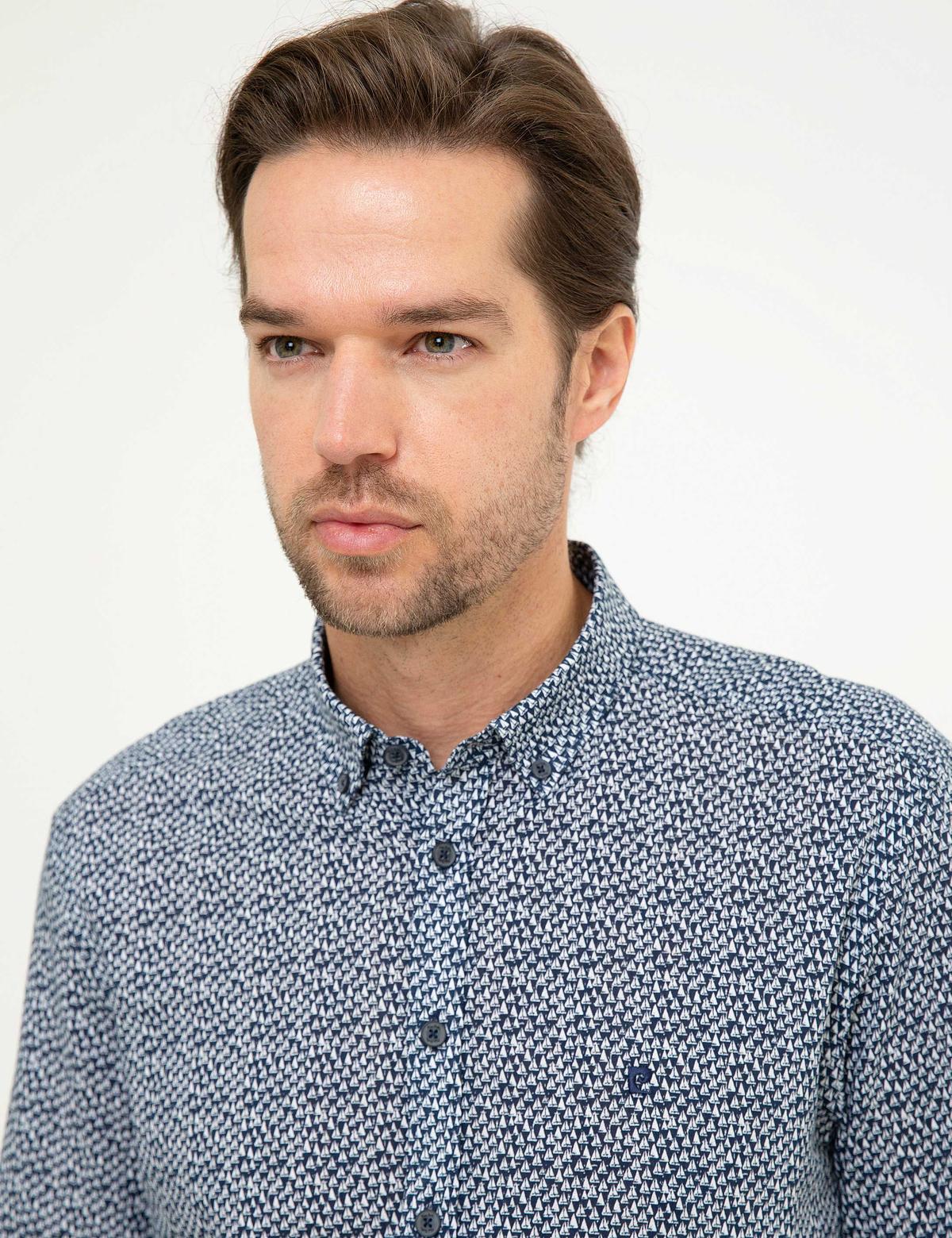 Lacivert Slim Fit Kısa Kollu Gömlek