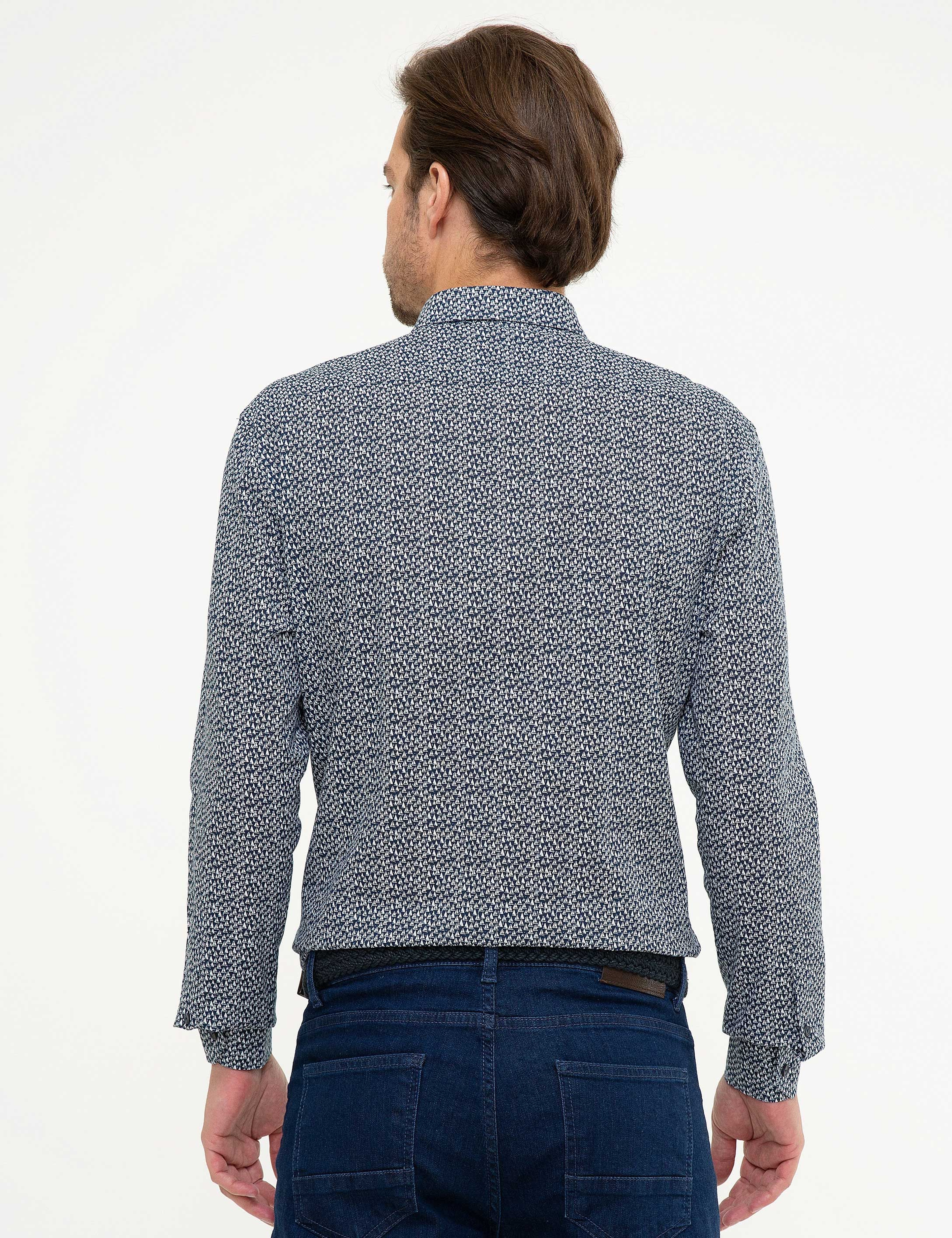 Lacivert Slim Fit Kısa Kollu Gömlek