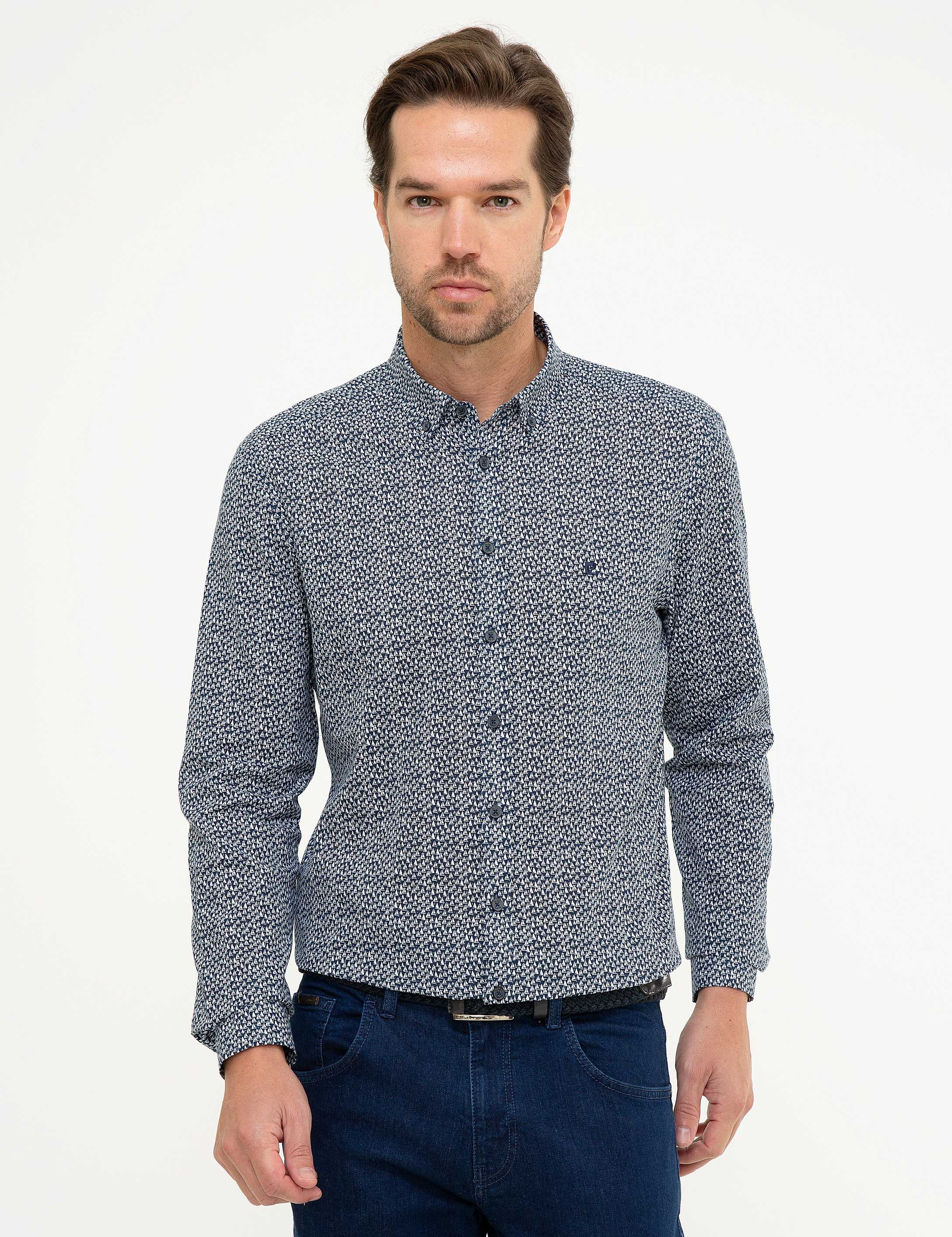 Lacivert Slim Fit Kısa Kollu Gömlek - Image 2