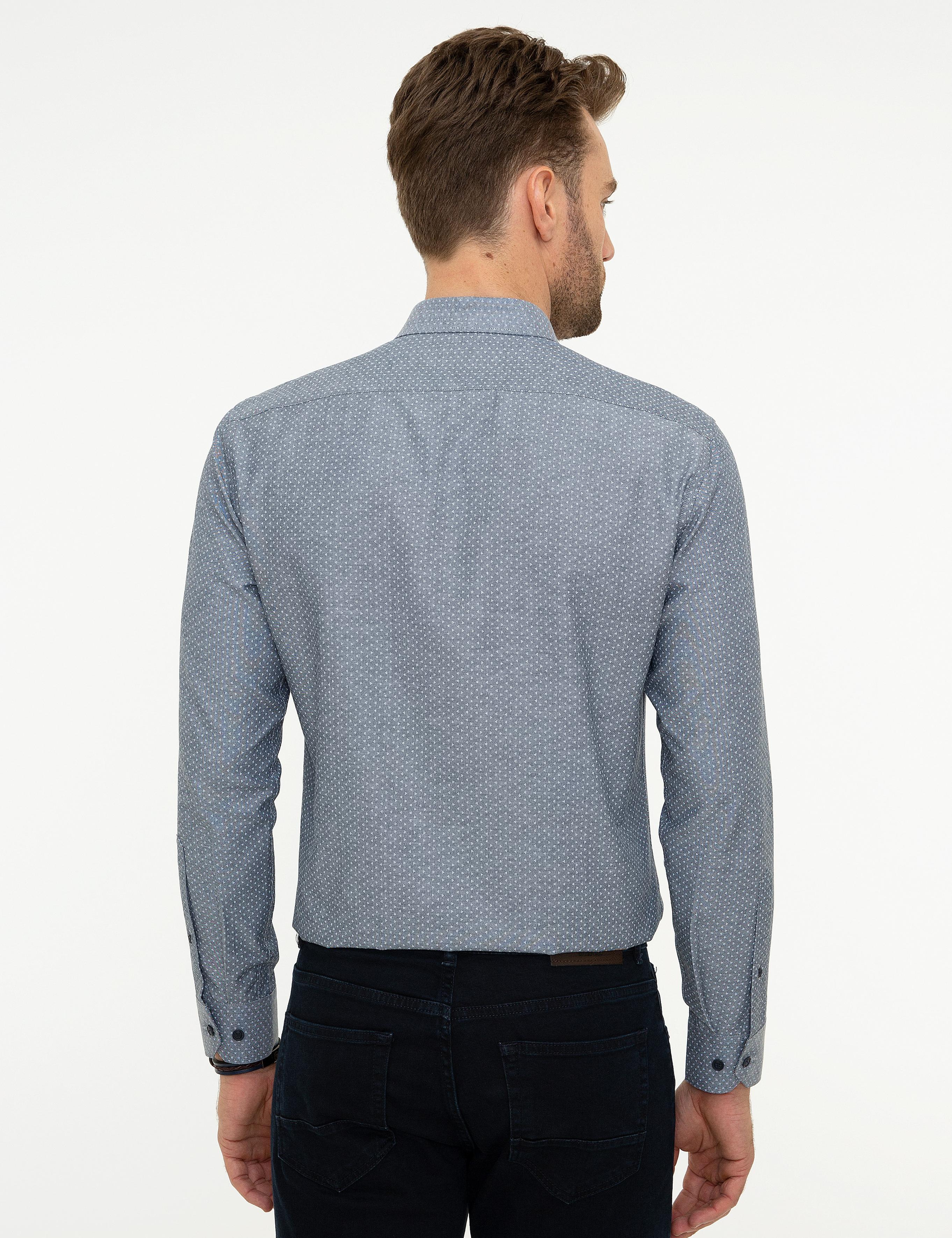 Lacivert Slim Fit Uzun Kollu Gömlek