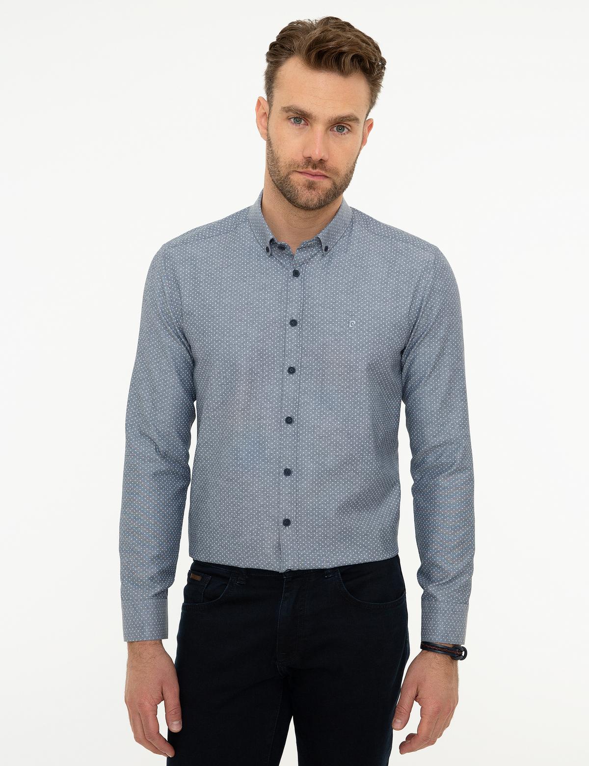 Lacivert Slim Fit Uzun Kollu Gömlek