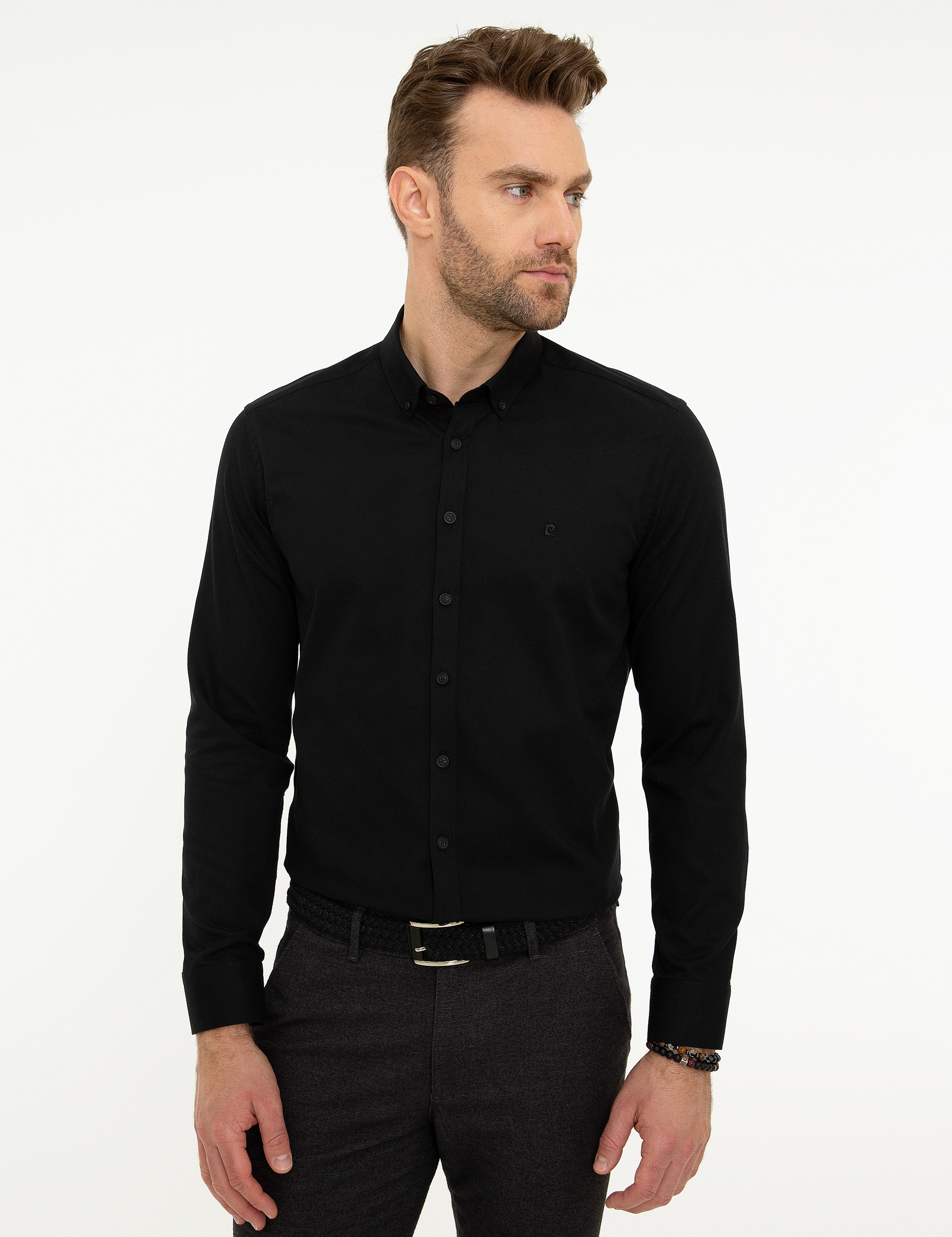 Siyah Slim Fit Uzun Kollu Gömlek - Image 1
