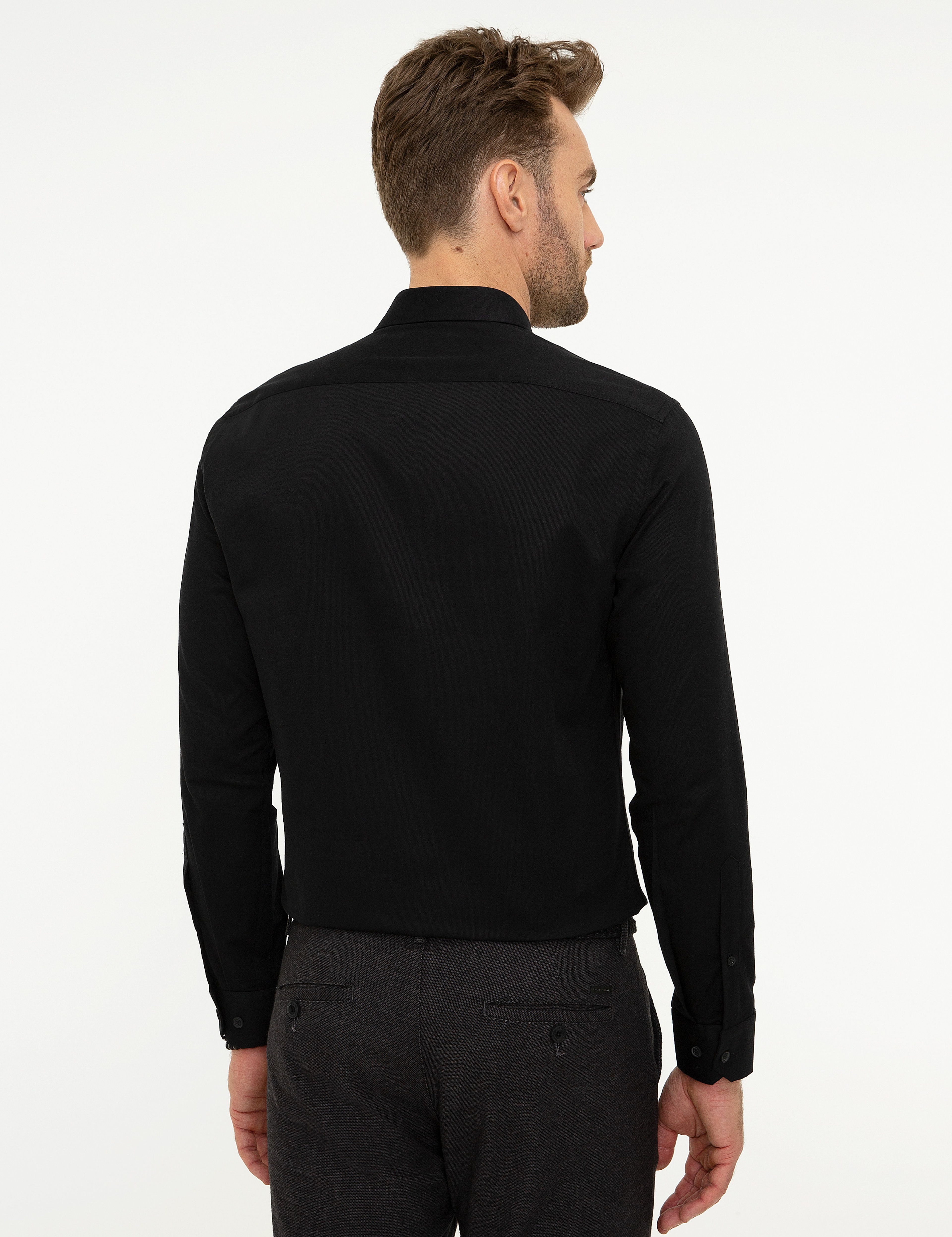 Siyah Slim Fit Uzun Kollu Gömlek - Image 3