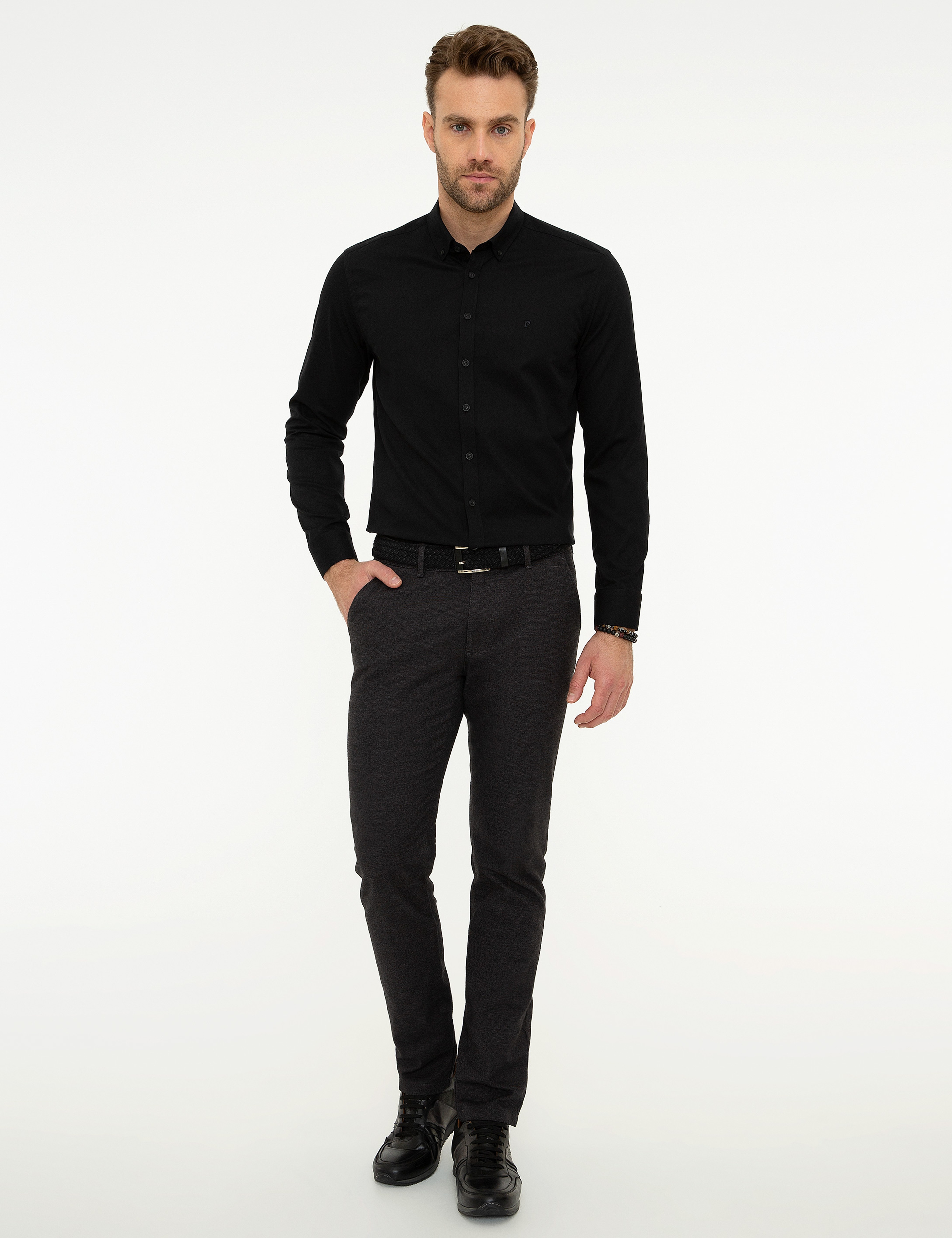 Siyah Slim Fit Uzun Kollu Gömlek - Image 4