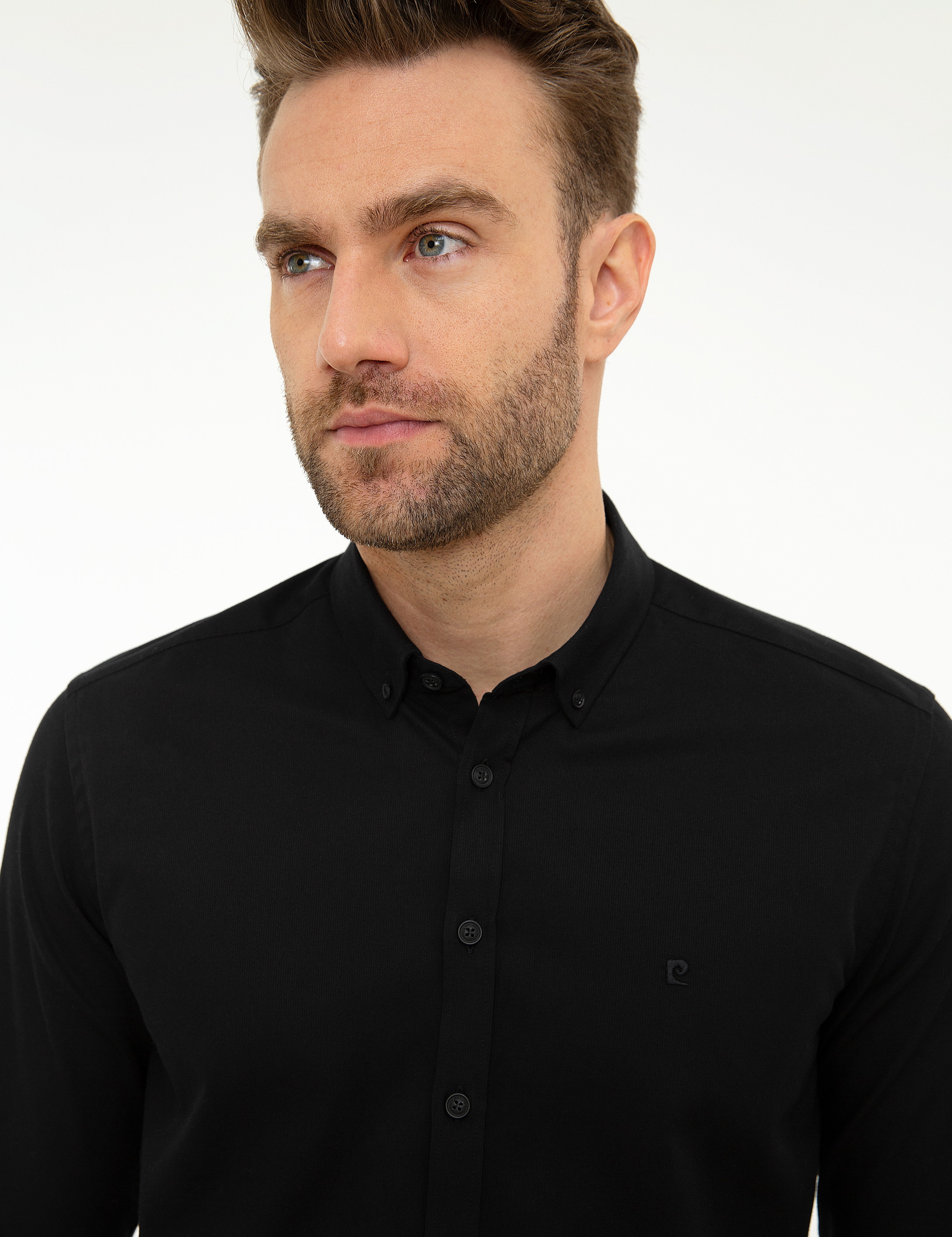 Siyah Slim Fit Uzun Kollu Gömlek - Image 2