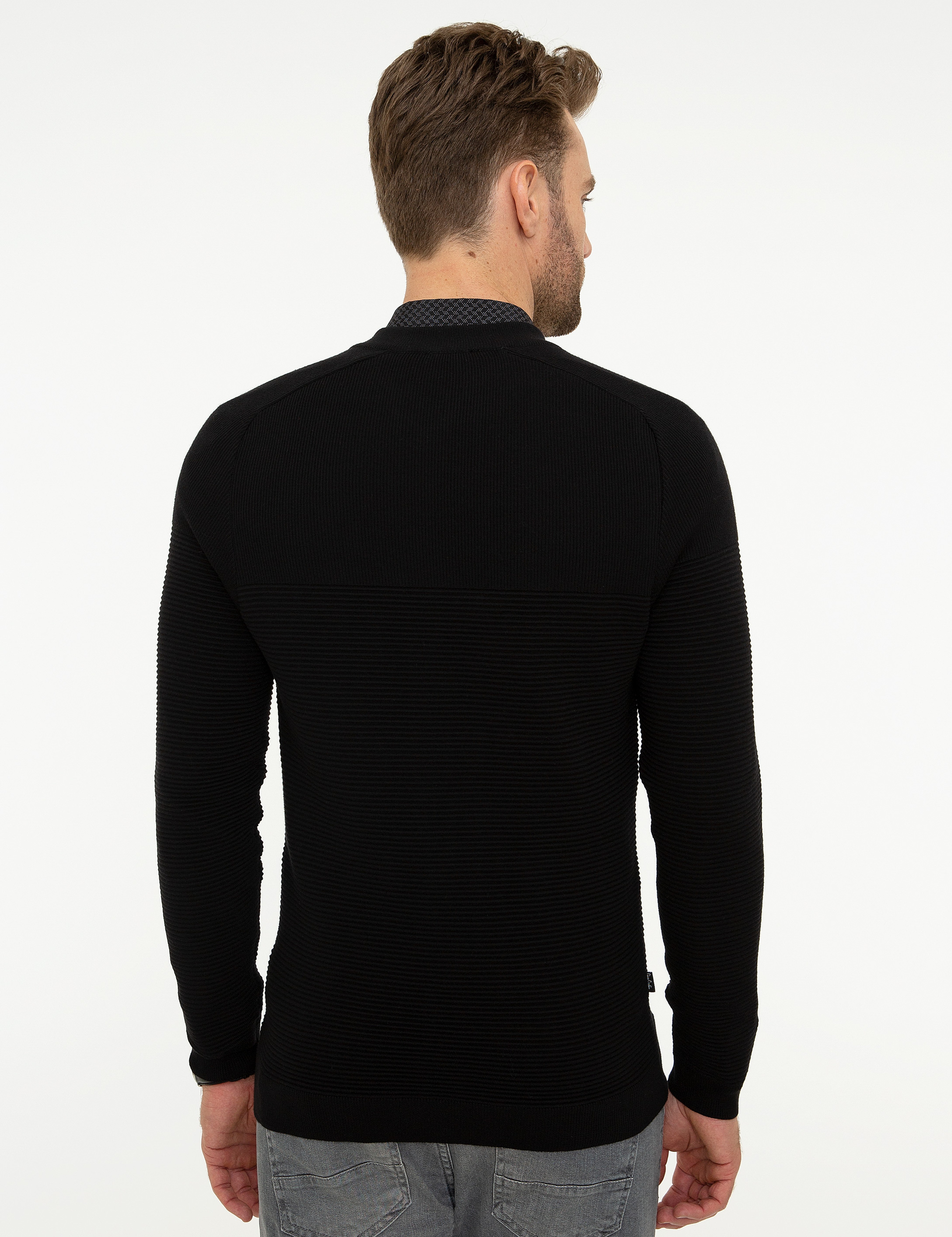Siyah Slim Fit Triko Hırka - Image 4