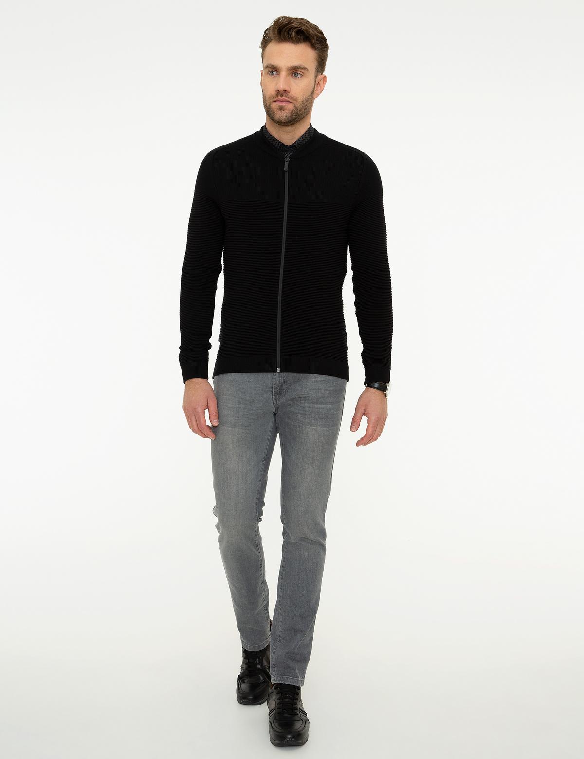 Siyah Slim Fit Triko Hırka - 50210689003