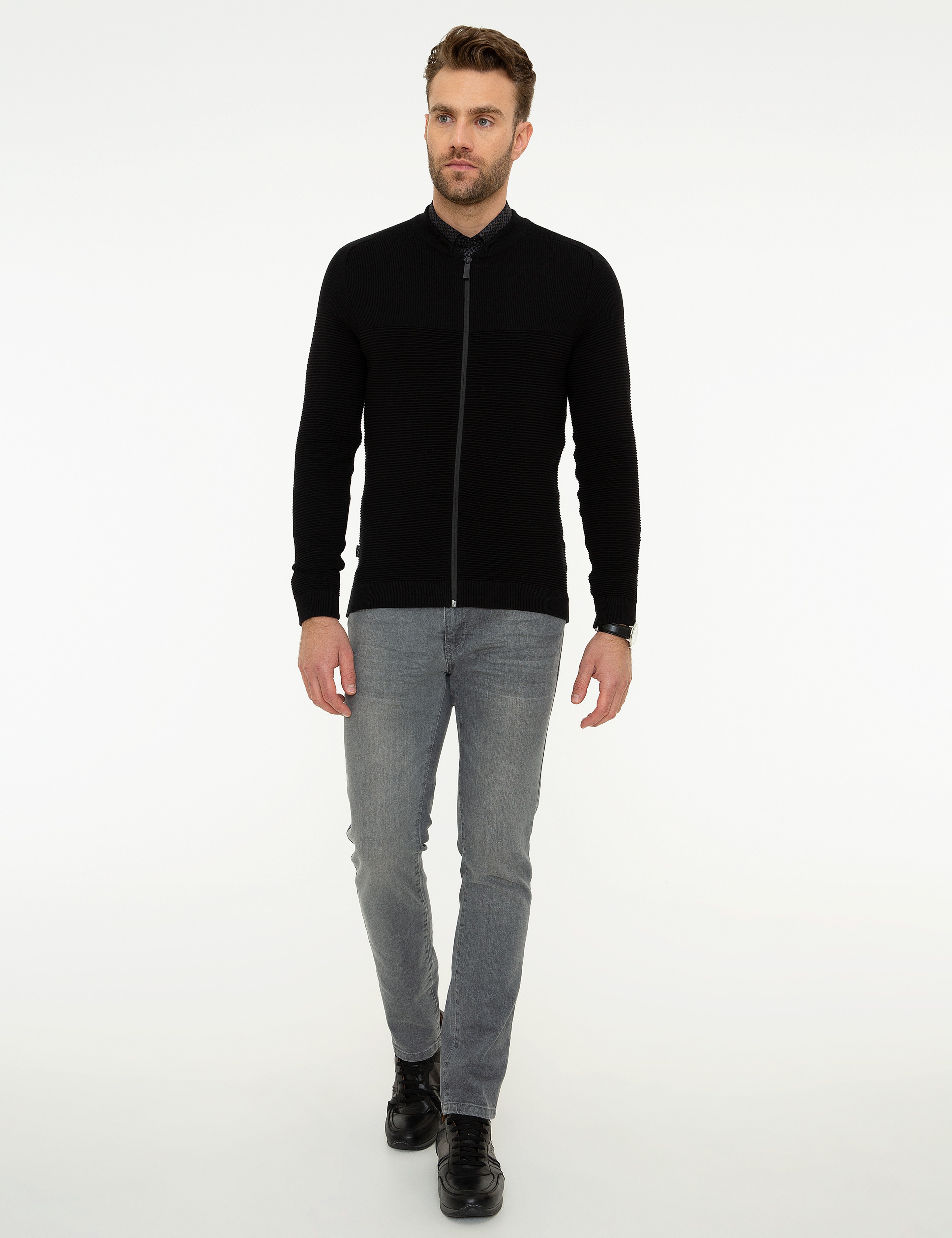 Siyah Slim Fit Triko Hırka - Image 5