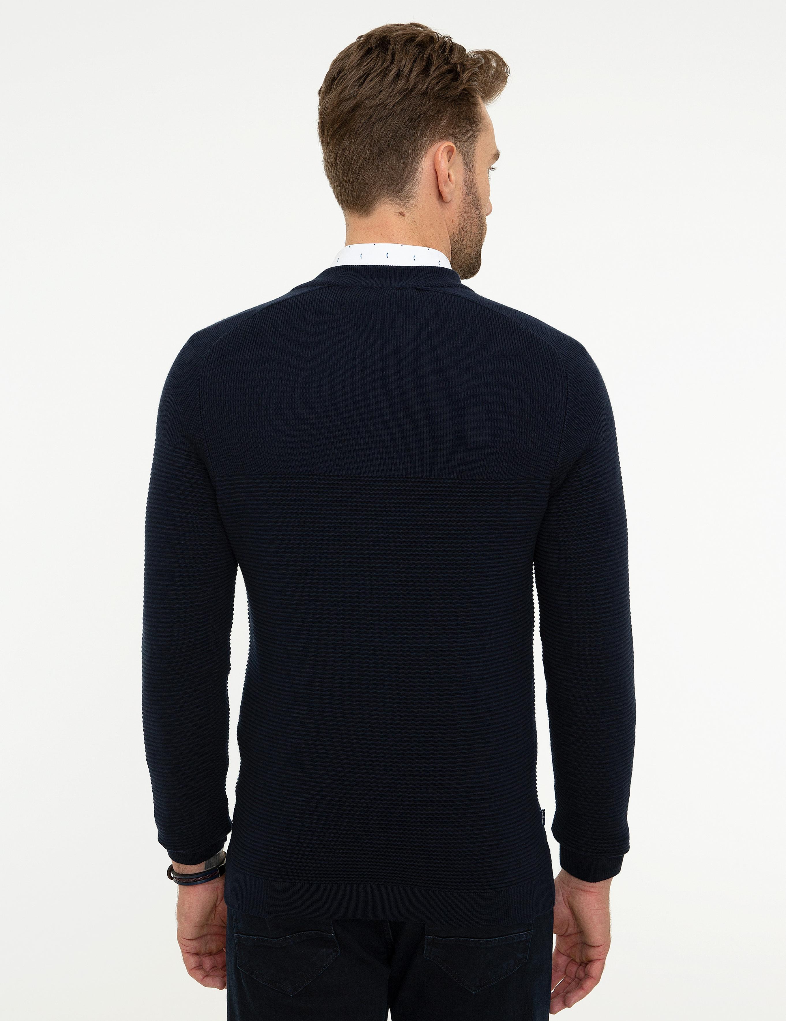 Koyu Lacivert Slim Fit Fermuarlı Triko Hırka