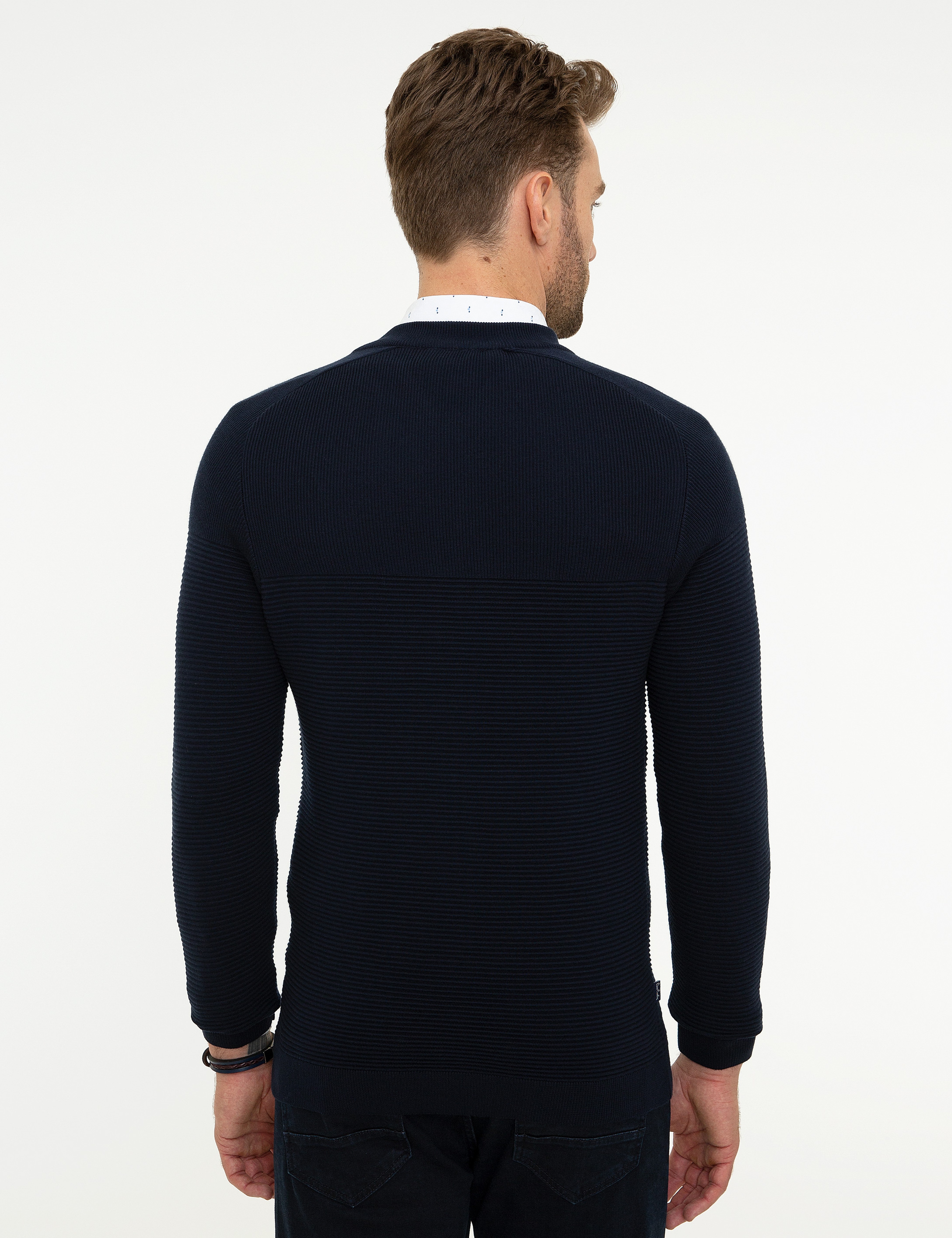 Koyu Lacivert Slim Fit Fermuarlı Triko Hırka - Image 4