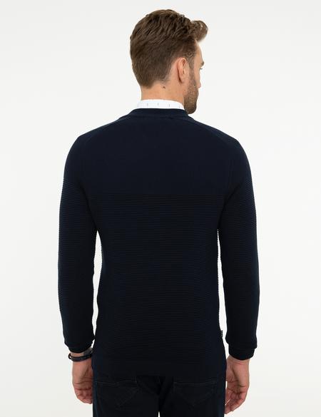 Koyu Lacivert Slim Fit Fermuarlı Triko Hırka - 50210689035