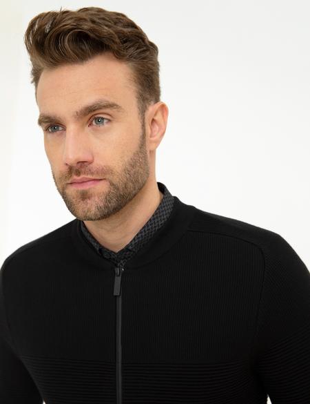 Siyah Slim Fit Triko Hırka - 50210689003