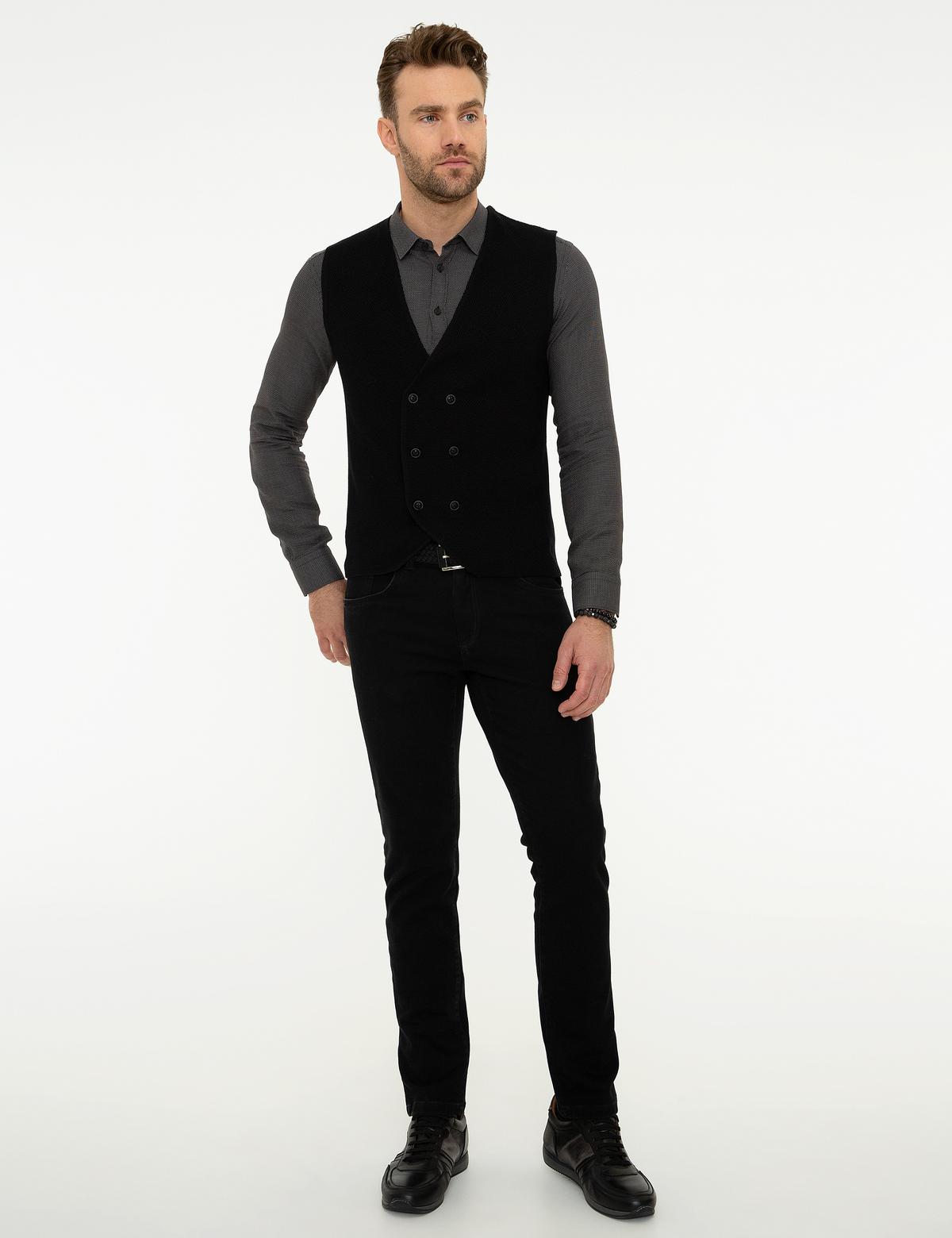 Siyah Slim Fit Triko Yelek - 50214241023