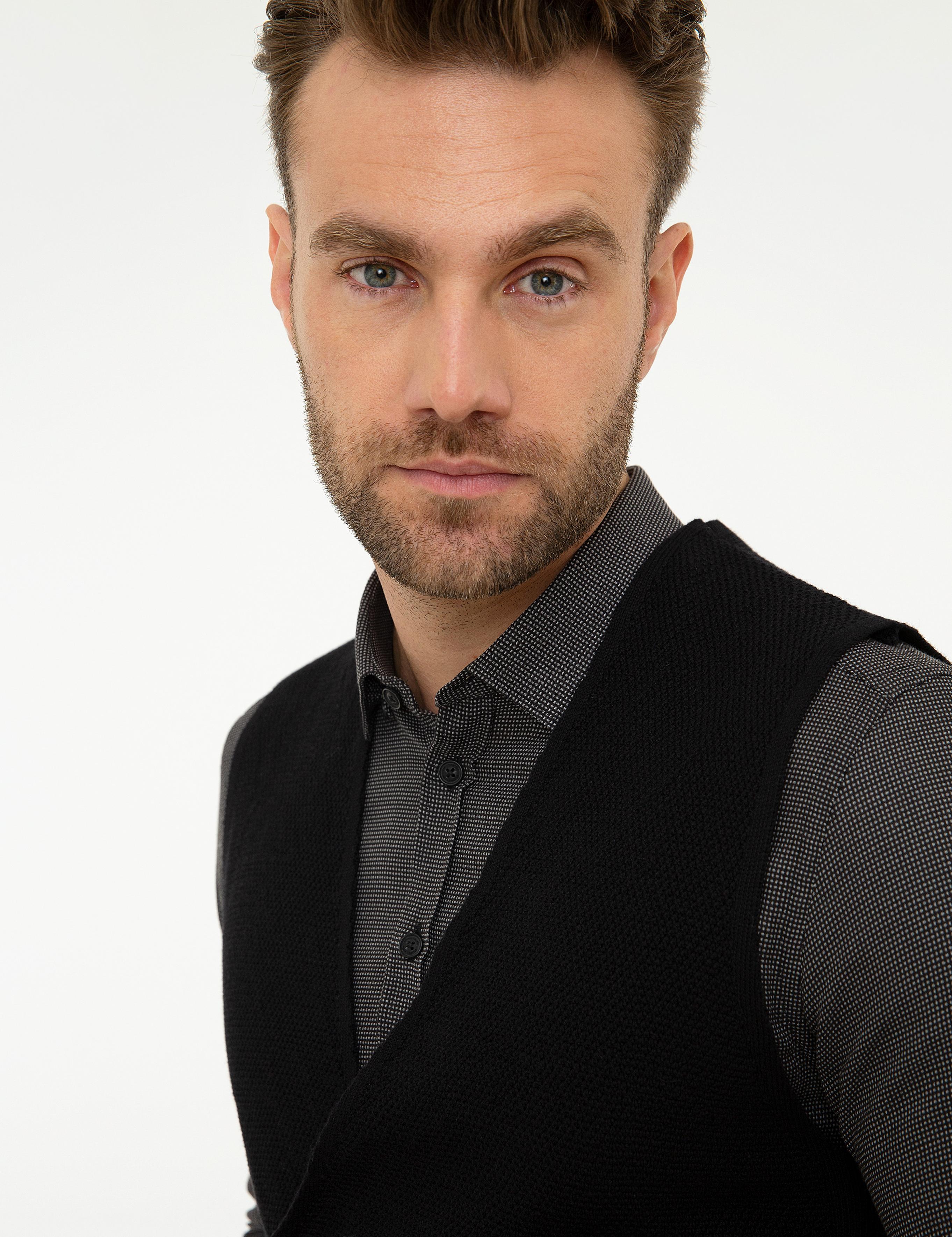 Siyah Slim Fit Triko Yelek