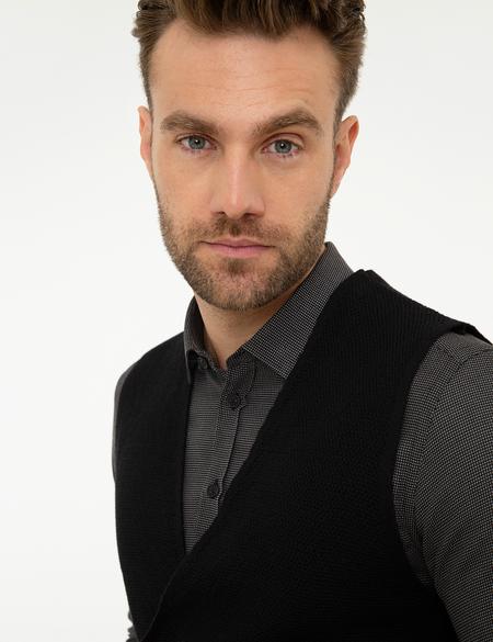 Siyah Slim Fit Triko Yelek - 50214241023