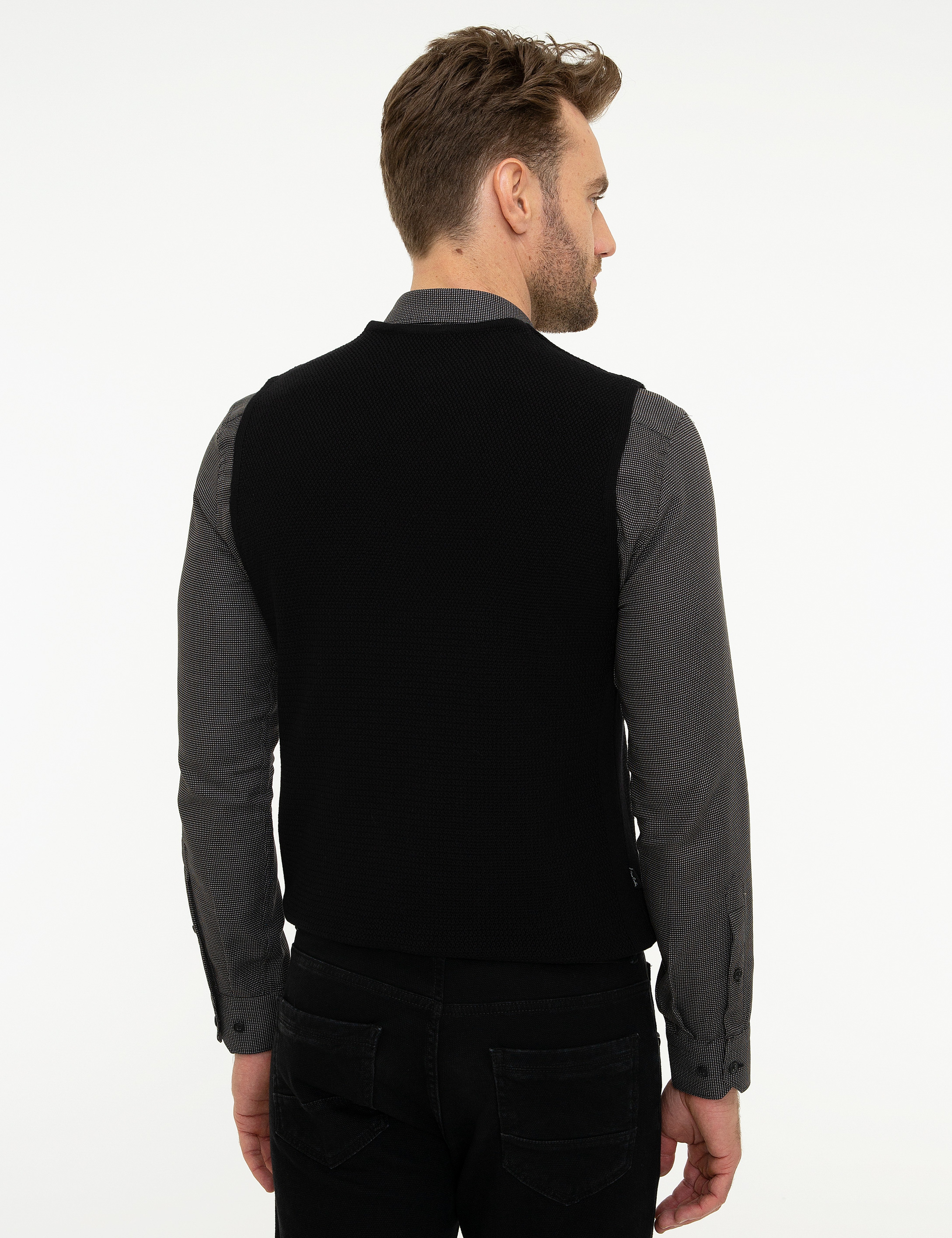 Siyah Slim Fit Triko Yelek