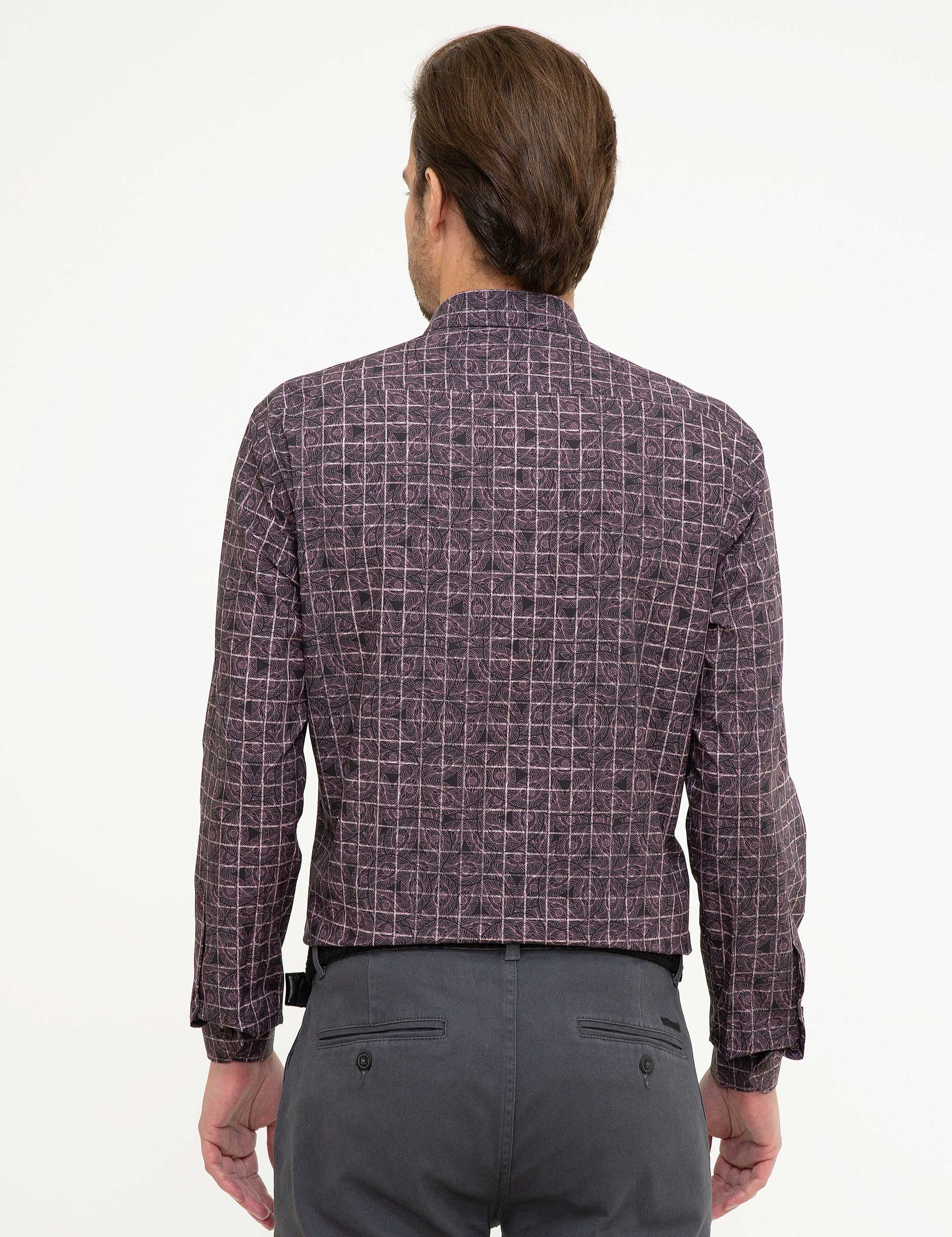 Bordo Slim Fit Uzun Kollu Gömlek - Image 3