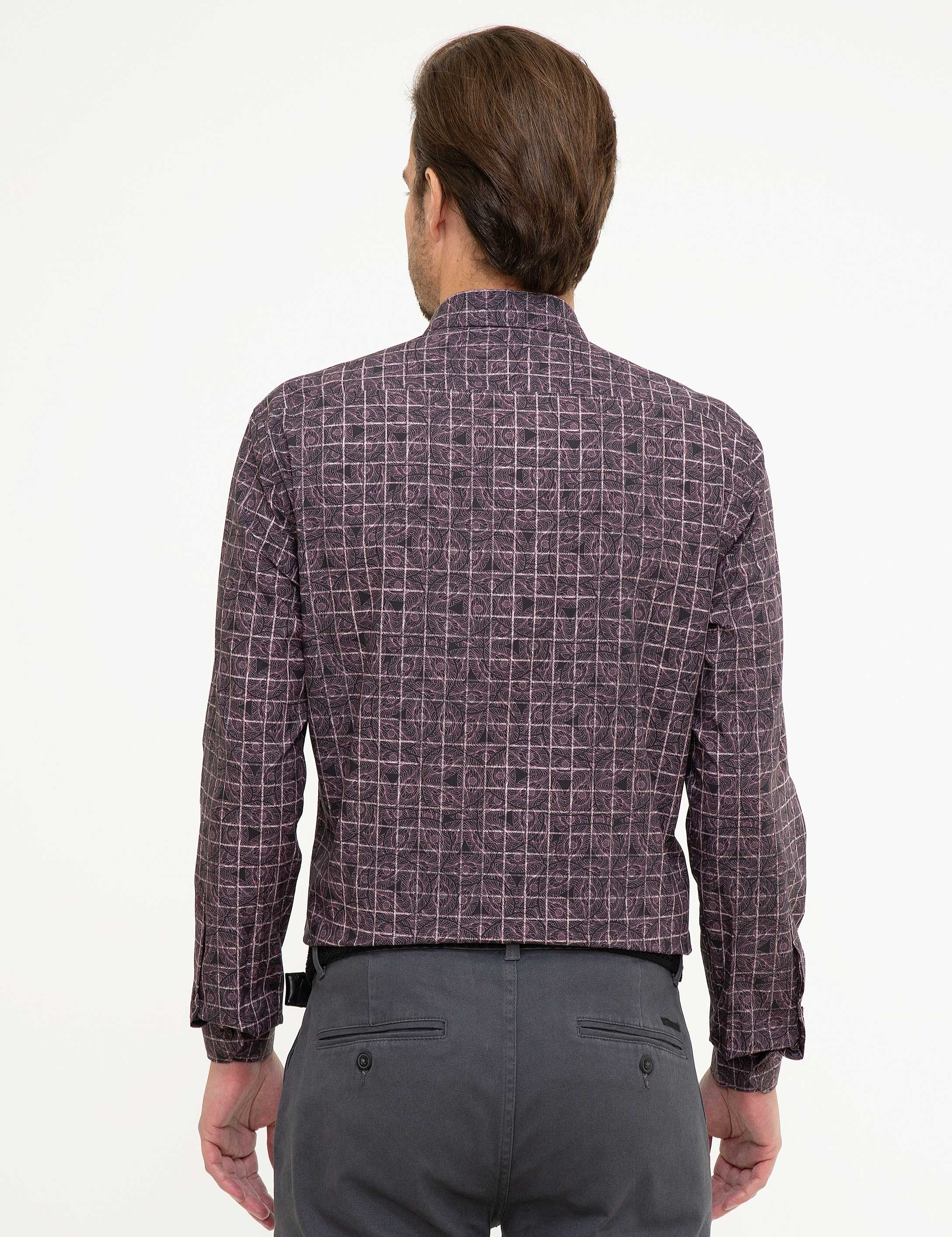 Bordo Slim Fit Uzun Kollu Gömlek
