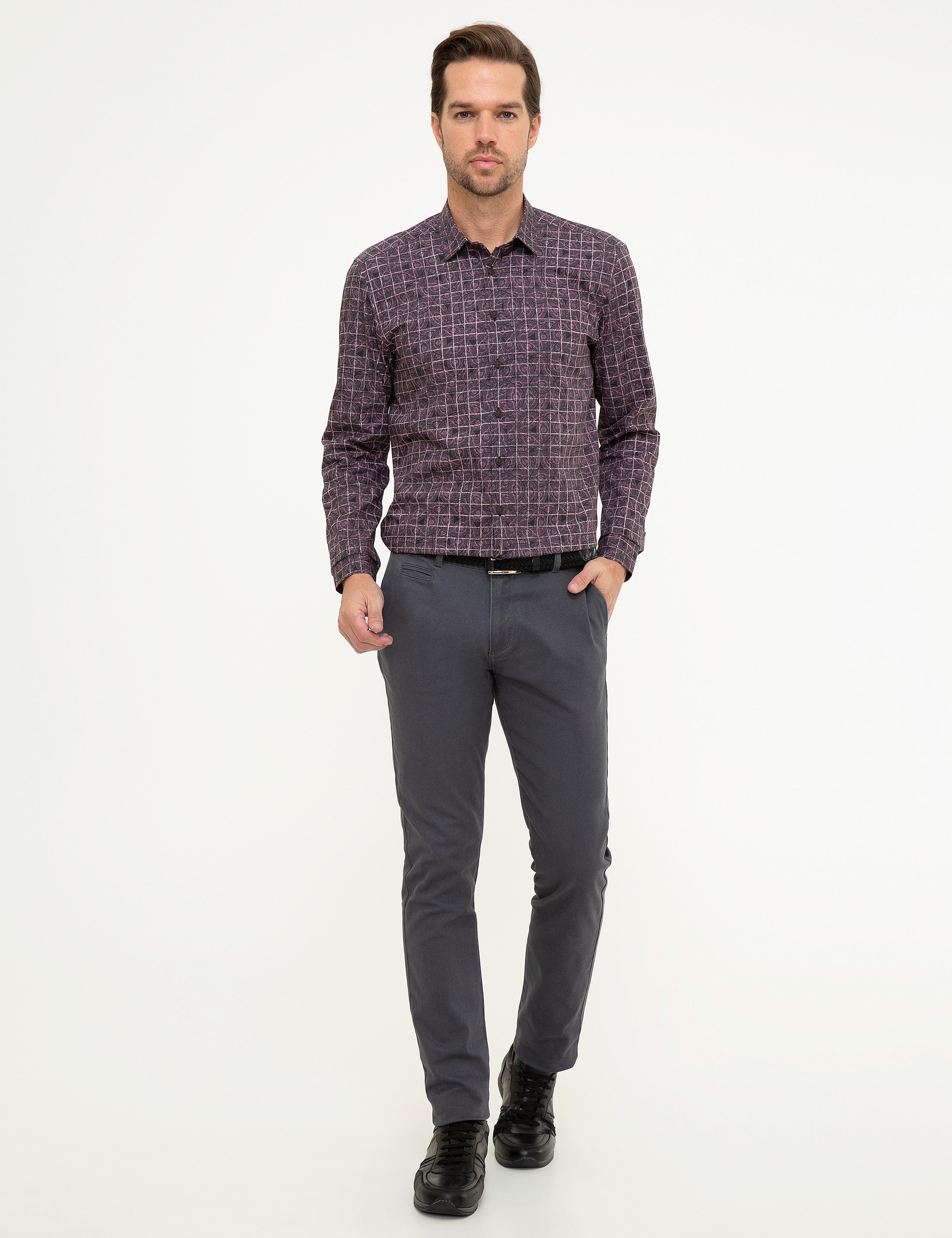 Bordo Slim Fit Uzun Kollu Gömlek - Image 4