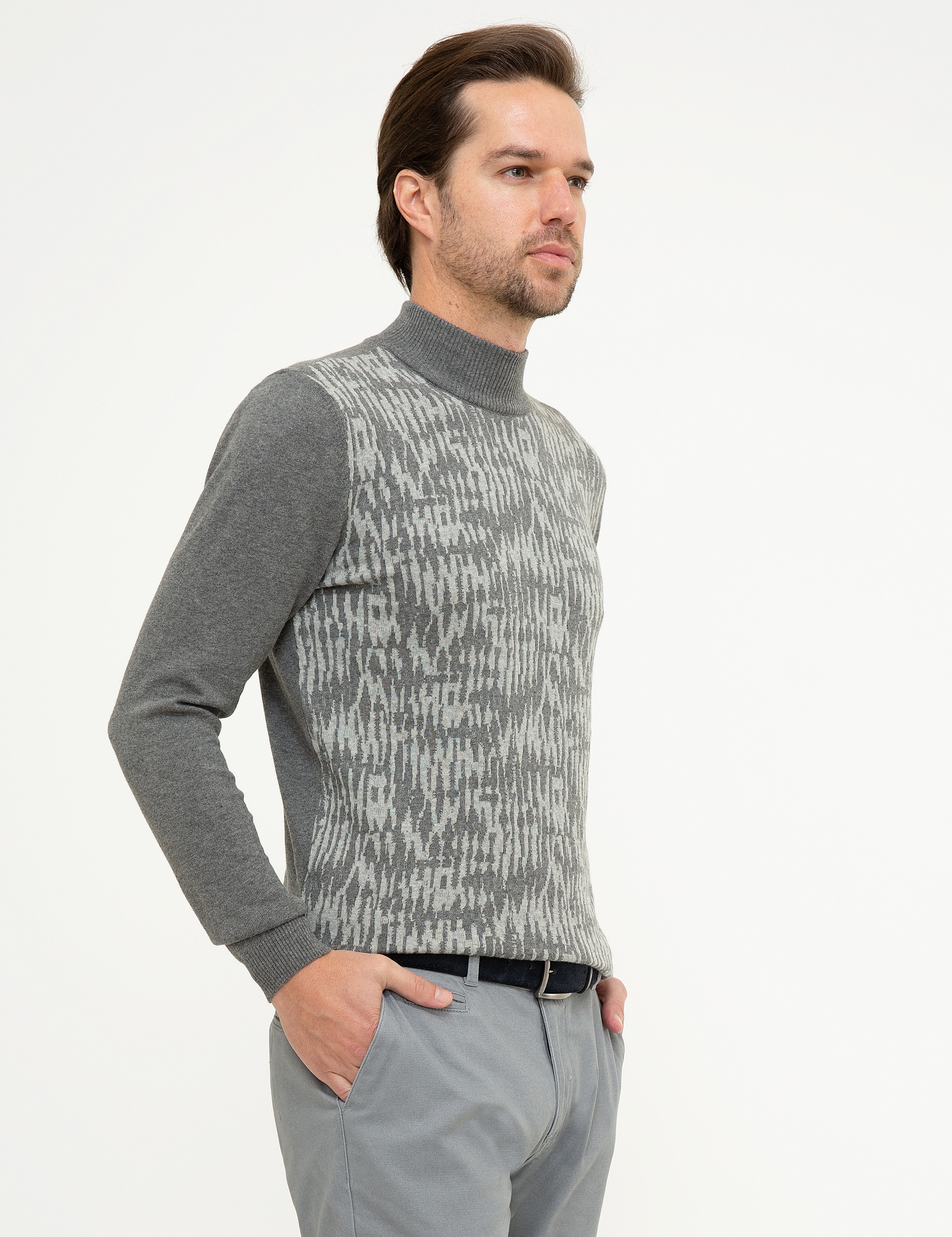 Gri Melanj Slim Fit Kazak - Image 3